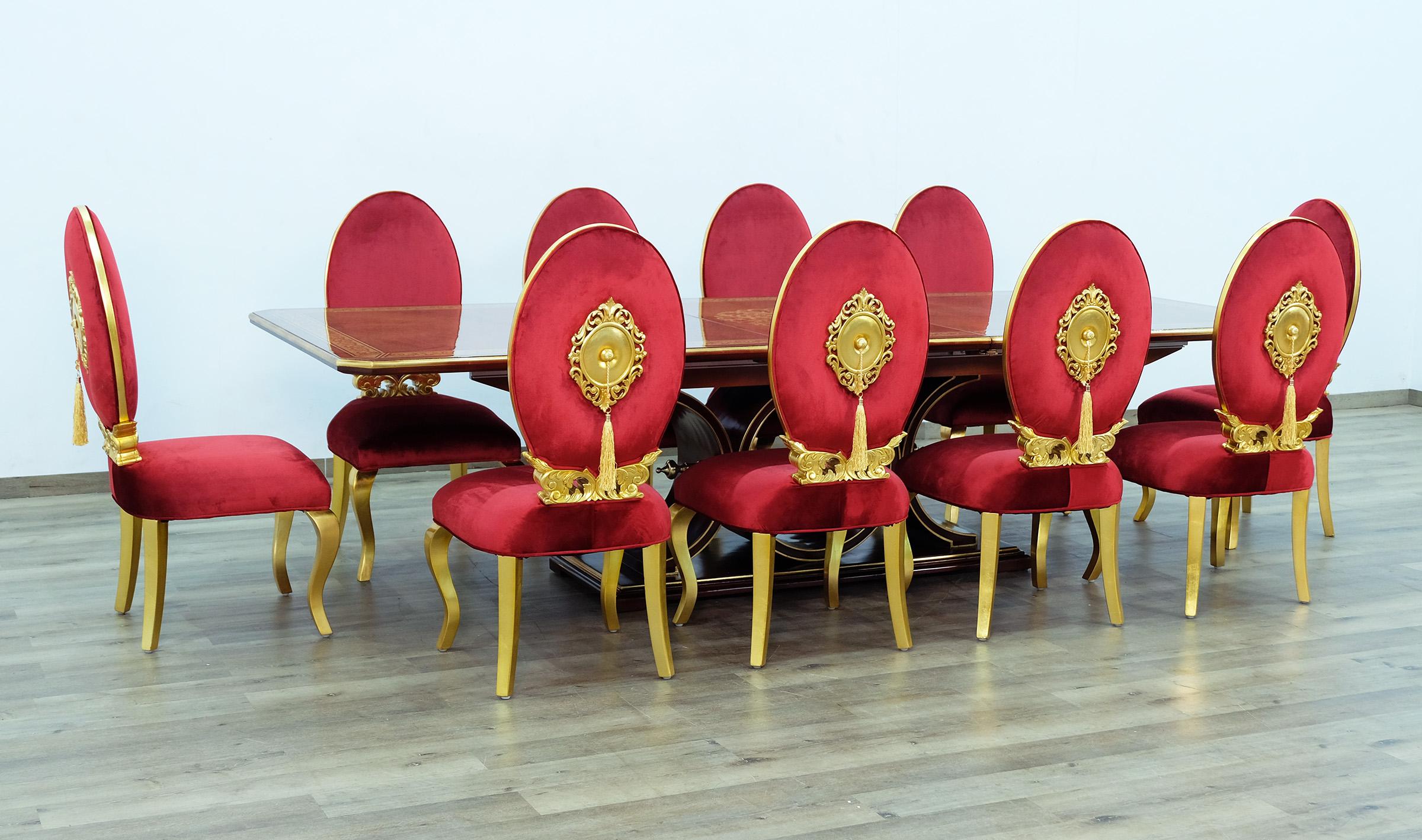 

        
6015425477430Luxury Ebony & Gold Red Velvet ROSELLA Dining Table Set 11Ps EUROPEAN FURNITURE

