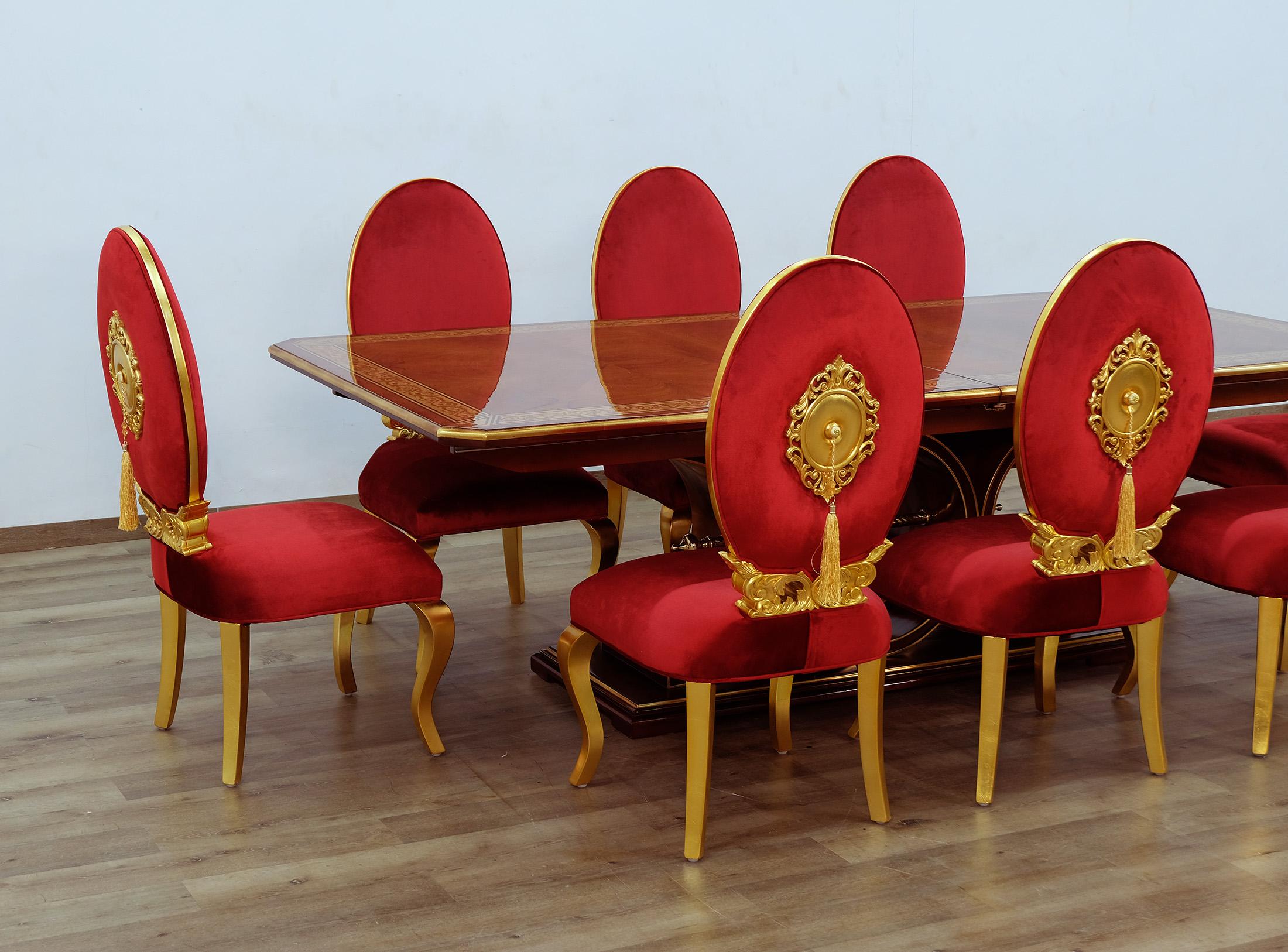 

        
EUROPEAN FURNITURE ROSELLA Dining Table Set Ebony/Red/Gold Velvet 6015425477430

