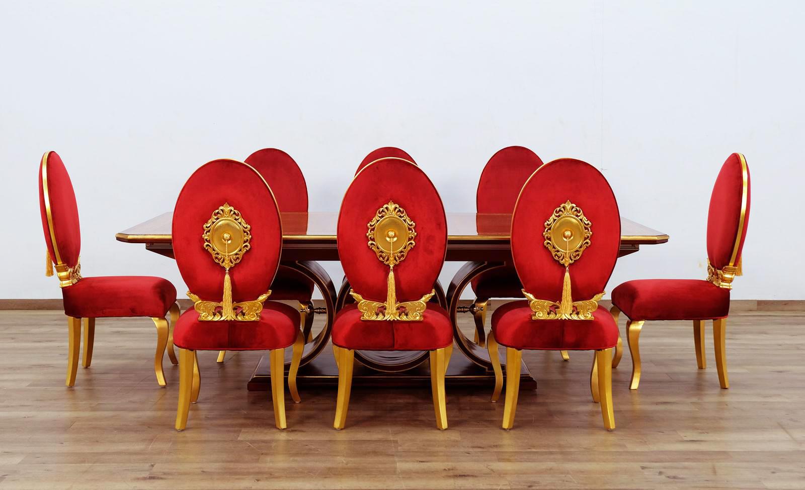 

    
Luxury Ebony & Gold Red Velvet ROSELLA Dining Table Set 9 Pcs EUROPEAN FURNITURE
