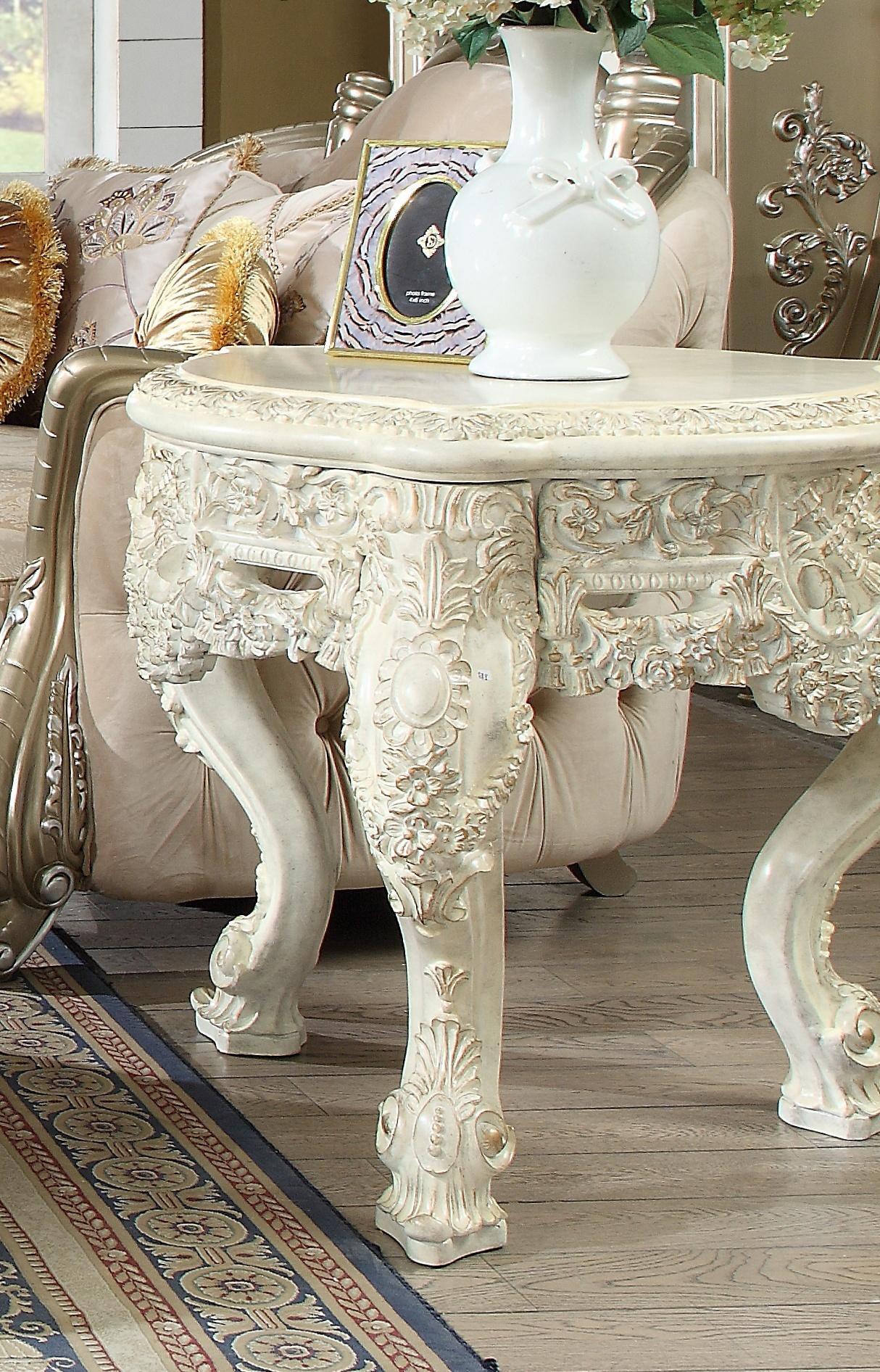 Traditional End Table Set HD-8030 HD-E8030-2PC in White 
