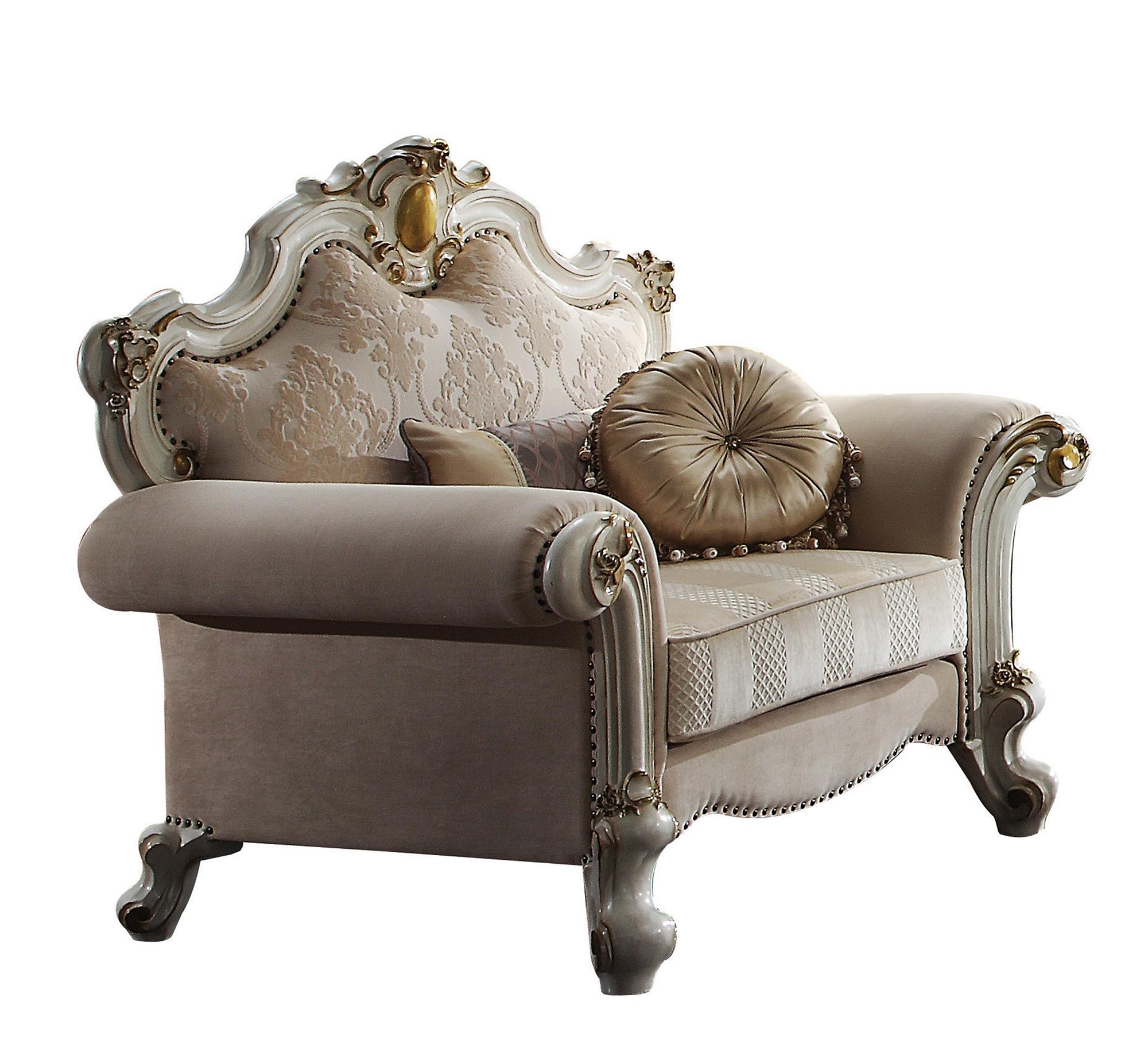 Classic, Traditional Arm Chair Picardy II 55462 55462-Picardy II in Pearl, Antique, Gold Fabric