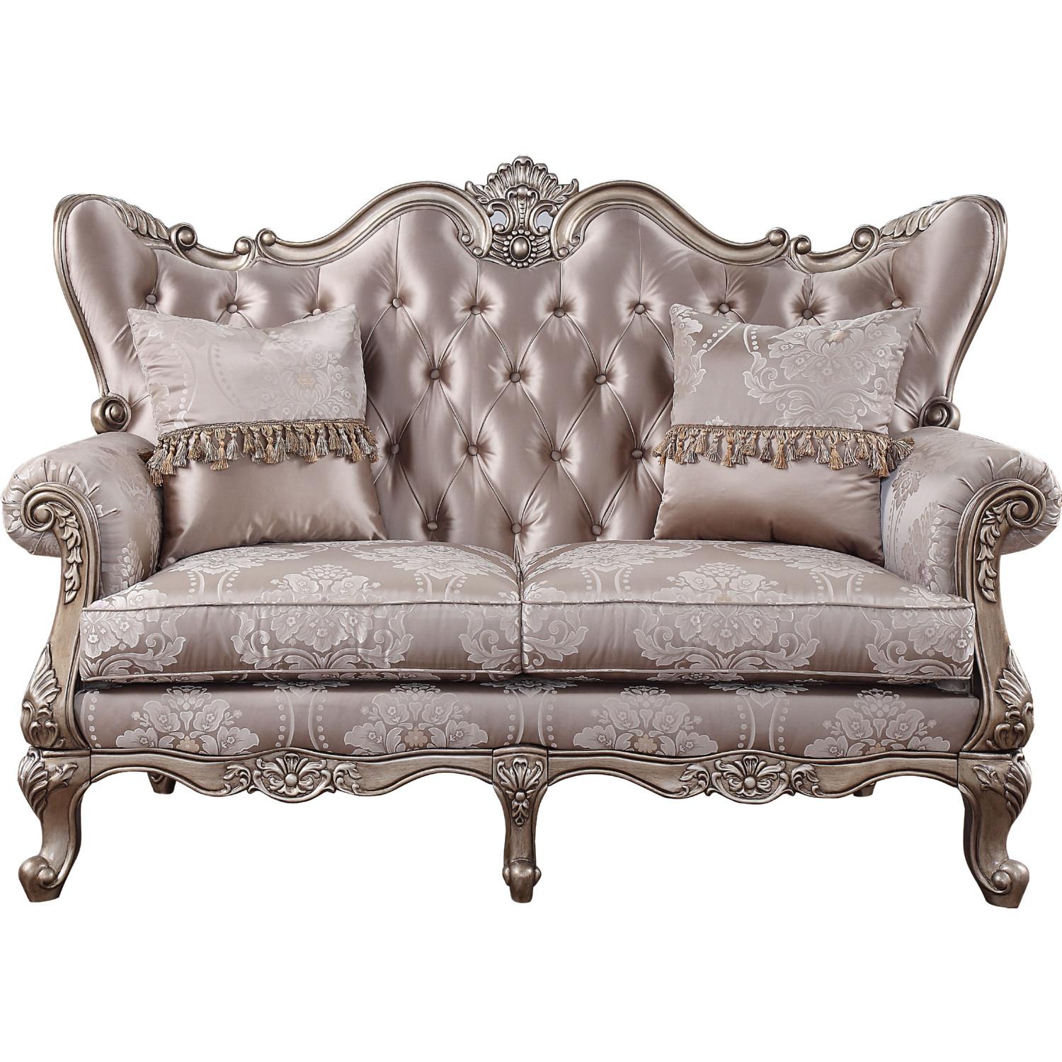 

    
Luxury Fabric & Champagne Tufted Loveseat Jayceon 54866 ACME Traditional Classic
