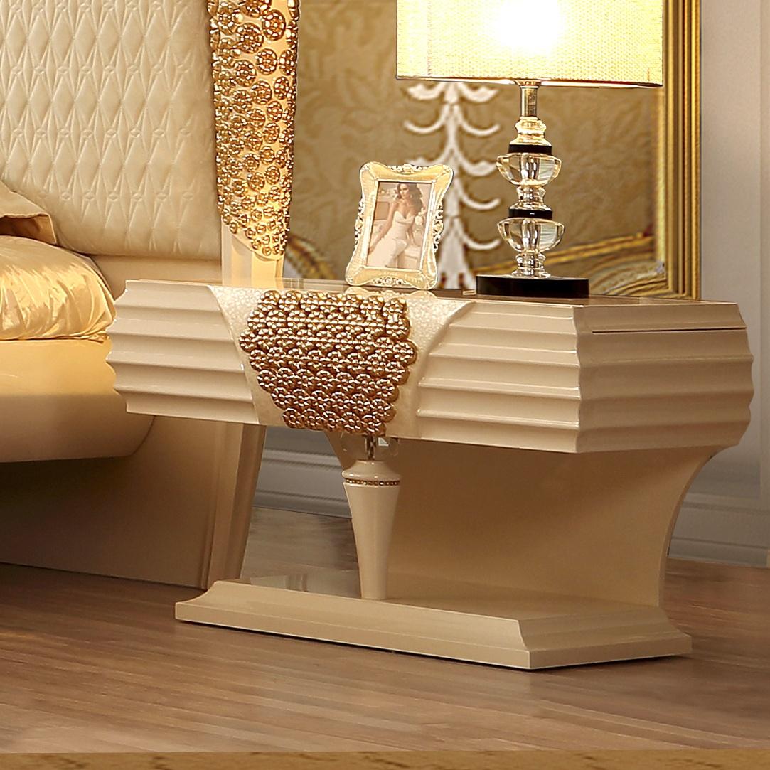 Contemporary Nightstand HD-901 HD-N901-2PC in Cream, Gold Lacquer