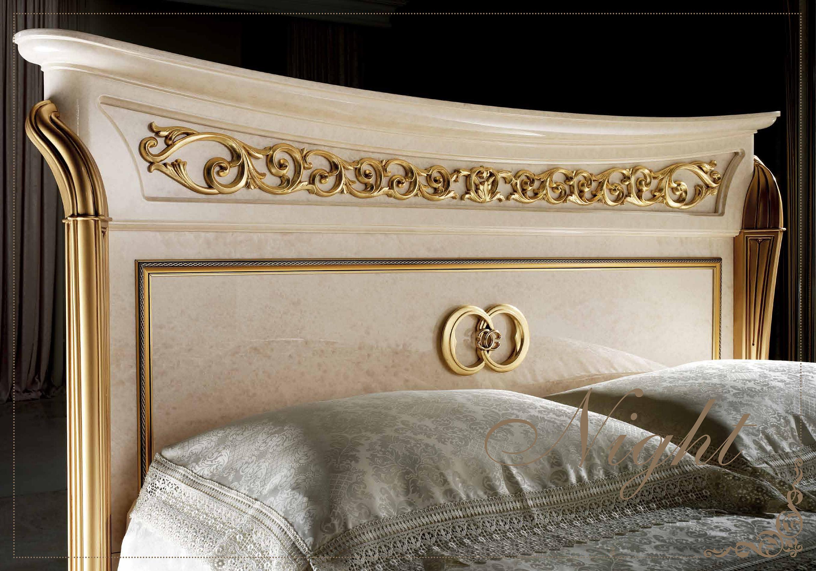 

    
Luxury Glossy Ivory & Carved Gold King Bed Melodia ESF Made in Italy Classic
