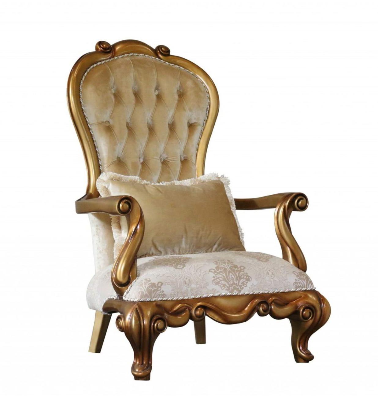 Classic, Traditional Arm Chair CARLOTTA 41951-C in Gold, Bronze Fabric