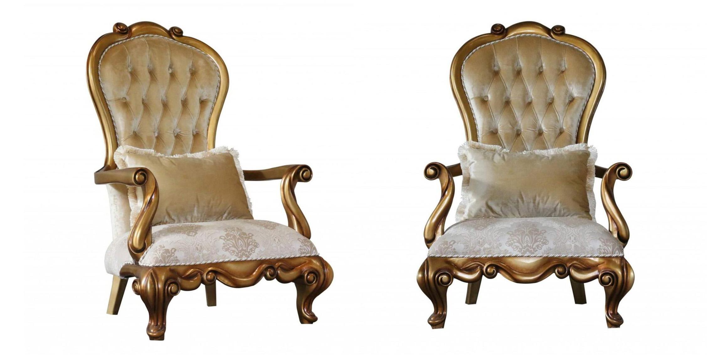 Classic, Traditional Arm Chair Set CARLOTTA 41951-C-Set-2 in Gold, Bronze Fabric