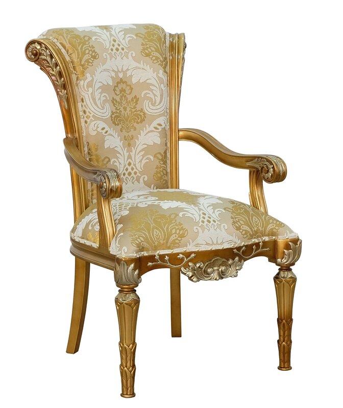 

        
EUROPEAN FURNITURE VALENTINA Dining Arm Chair Set Pearl/Gold Fabric 6015425662645
