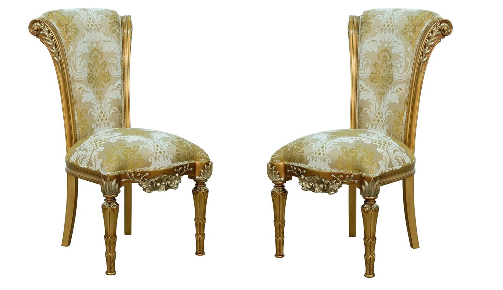 Classic, Traditional Dining Chair Set VALENTINA 61957-SC-Set-2 in Pearl, Gold Fabric