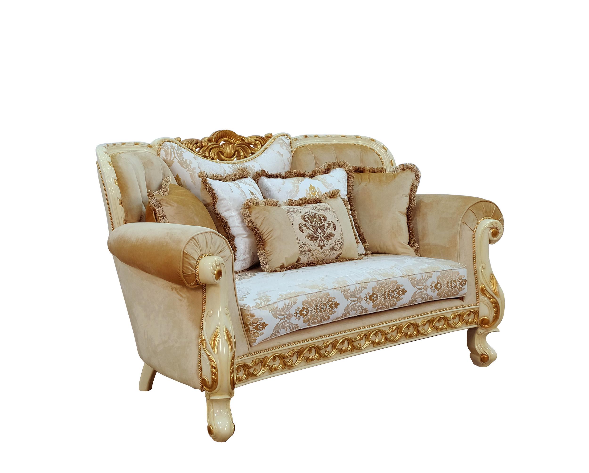 Classic, Traditional Loveseat FANTASIA 40015-L in Off-White, Sand, Gold Fabric