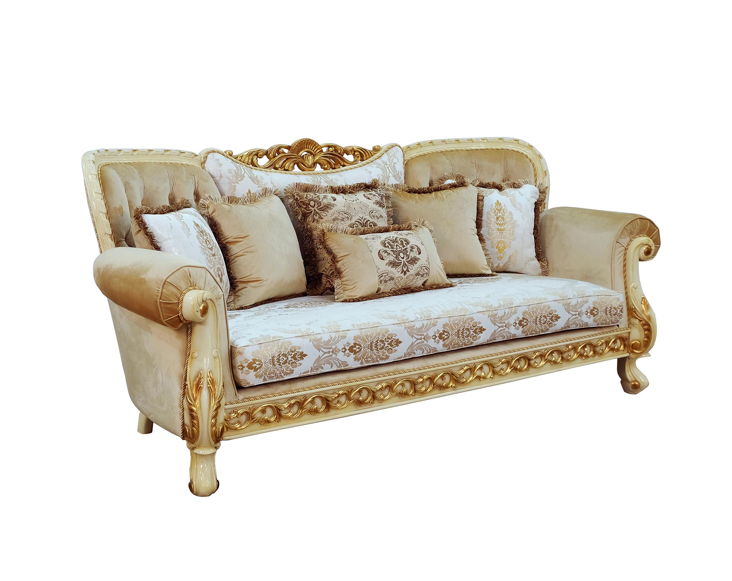 Classic, Traditional Sofa FANTASIA 40015-S in Off-White, Sand, Gold Fabric