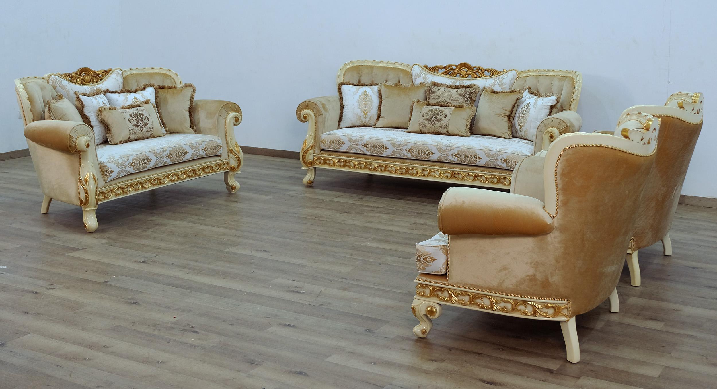 

    
 Order  Luxury Gold & Off White Wood Trim FANTASIA Sofa EUROPEAN FURNITURE Traditional
