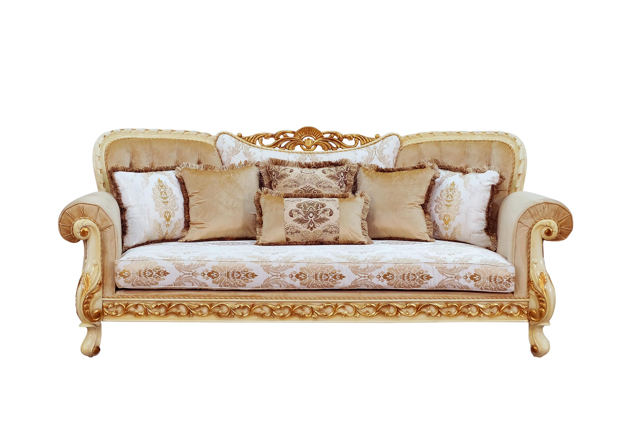 

    
EUROPEAN FURNITURE FANTASIA Sofa Set Off-White/Sand/Gold 40015-Set-2
