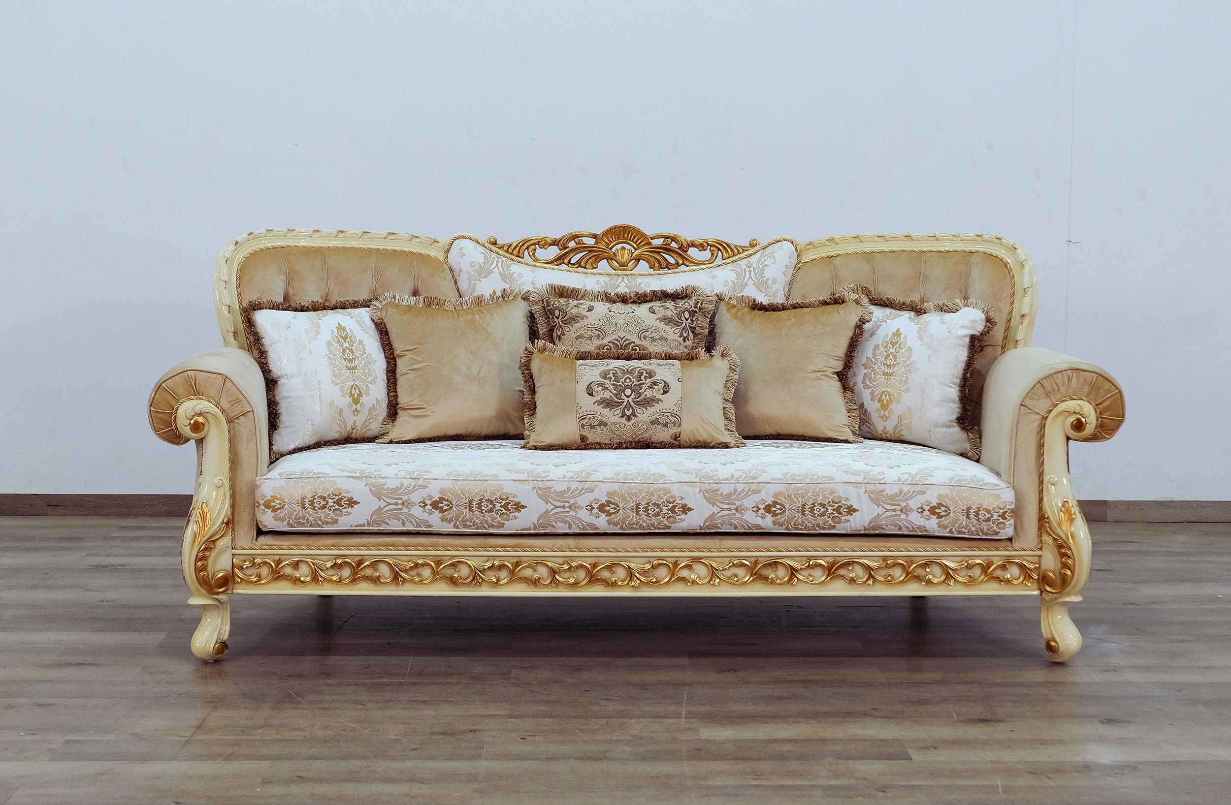 

        
6015424161118Luxury Gold & Off White Wood Trim FANTASIA Sofa Set 2Pcs  EUROPEAN FURNITURE Classic
