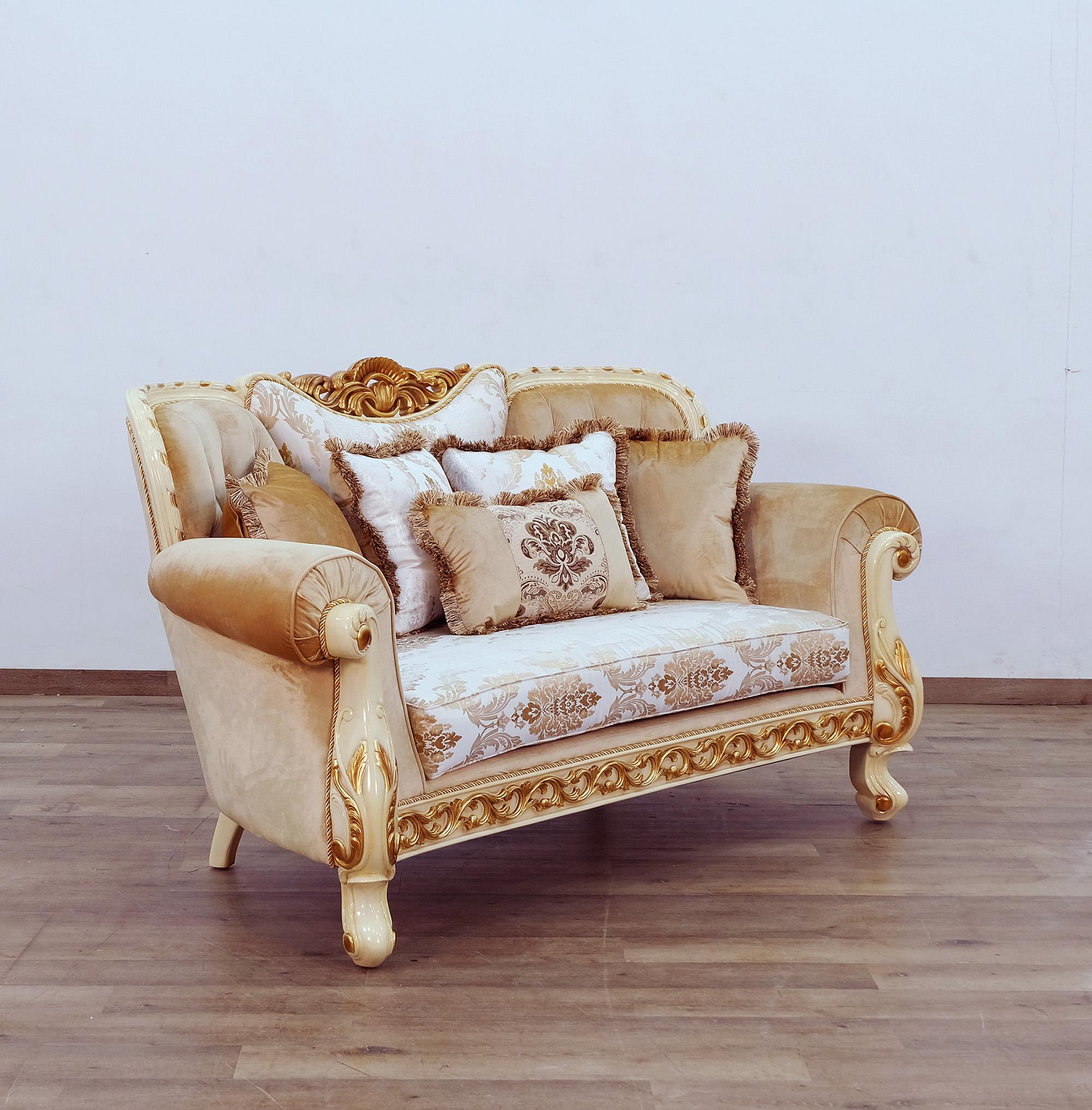 

    
 Shop  Luxury Gold & Off White Wood Trim FANTASIA Sofa Set 2Pcs  EUROPEAN FURNITURE Classic
