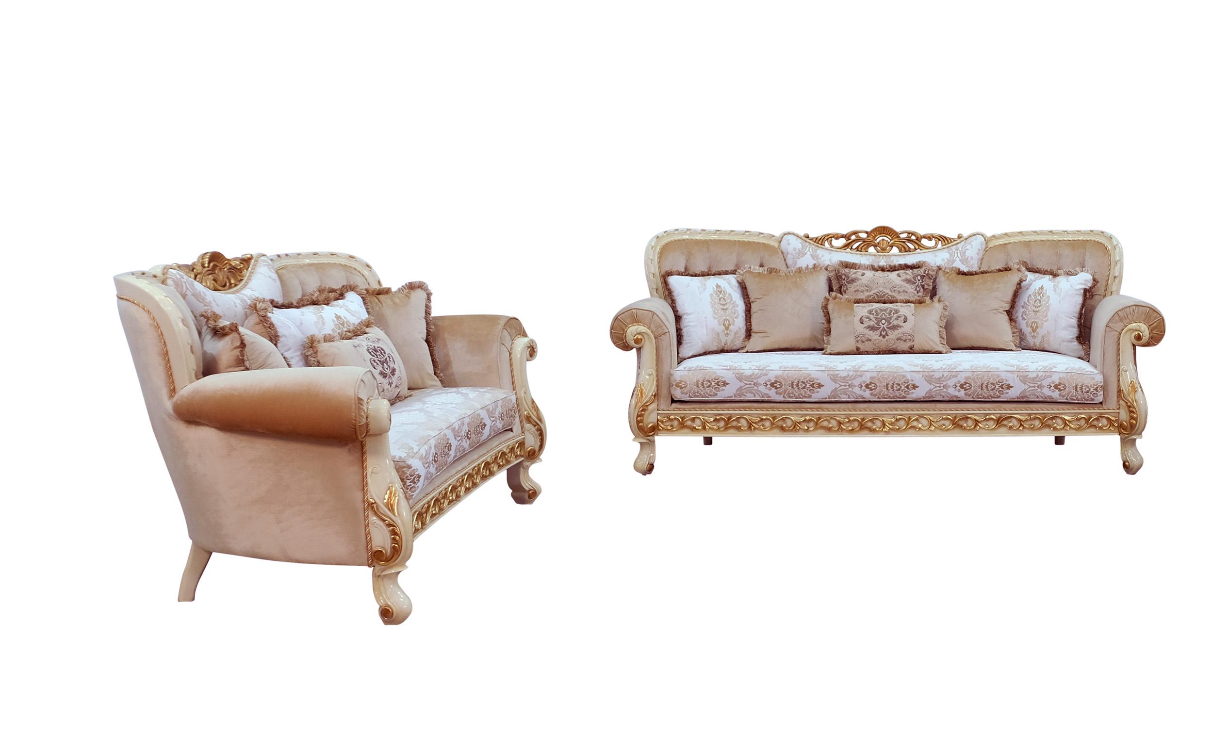 

    
Luxury Gold & Off White Wood Trim FANTASIA Sofa Set 2Pcs  EUROPEAN FURNITURE Classic

