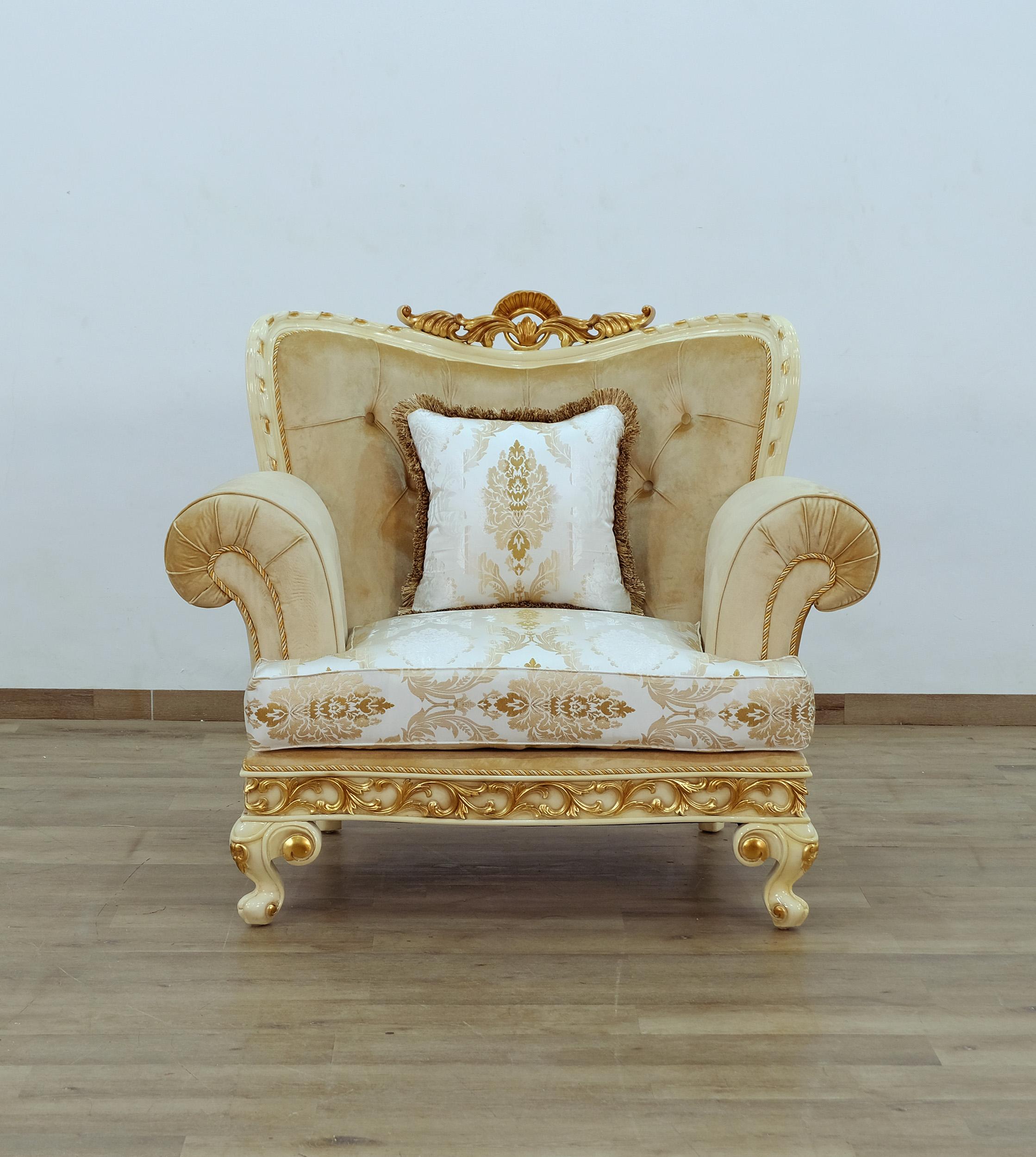 

    
 Shop  Luxury Gold & Off White Wood Trim FANTASIA Sofa Set 3Pcs EUROPEAN FURNITURE Classic
