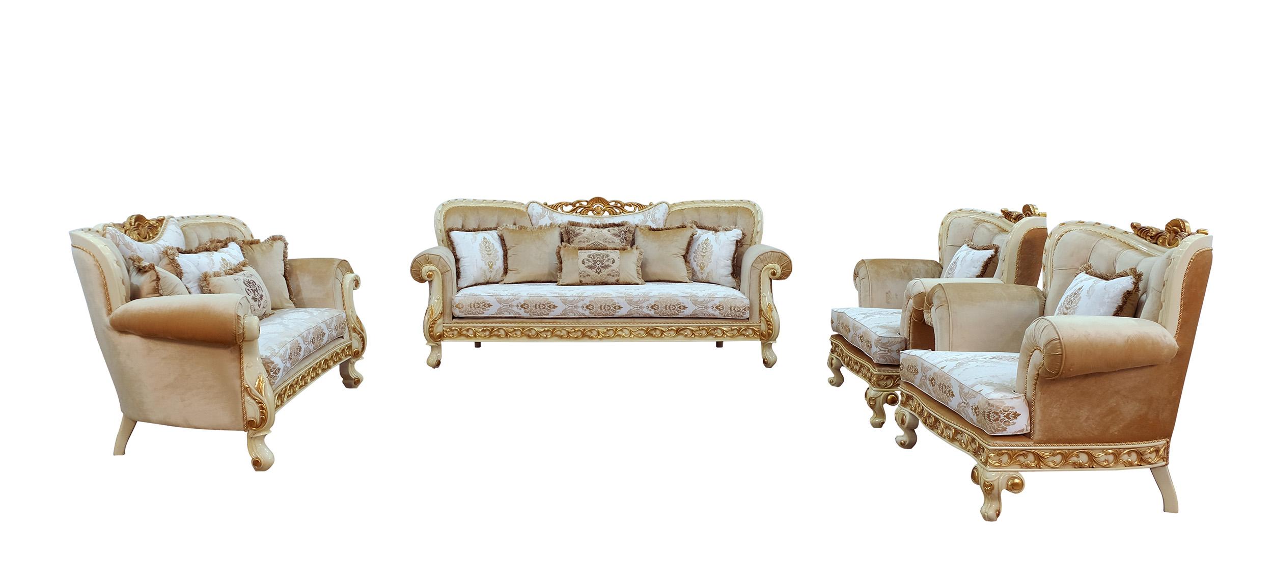 Classic, Traditional Sofa Set FANTASIA 40015-Set-4 in Off-White, Sand, Gold Fabric