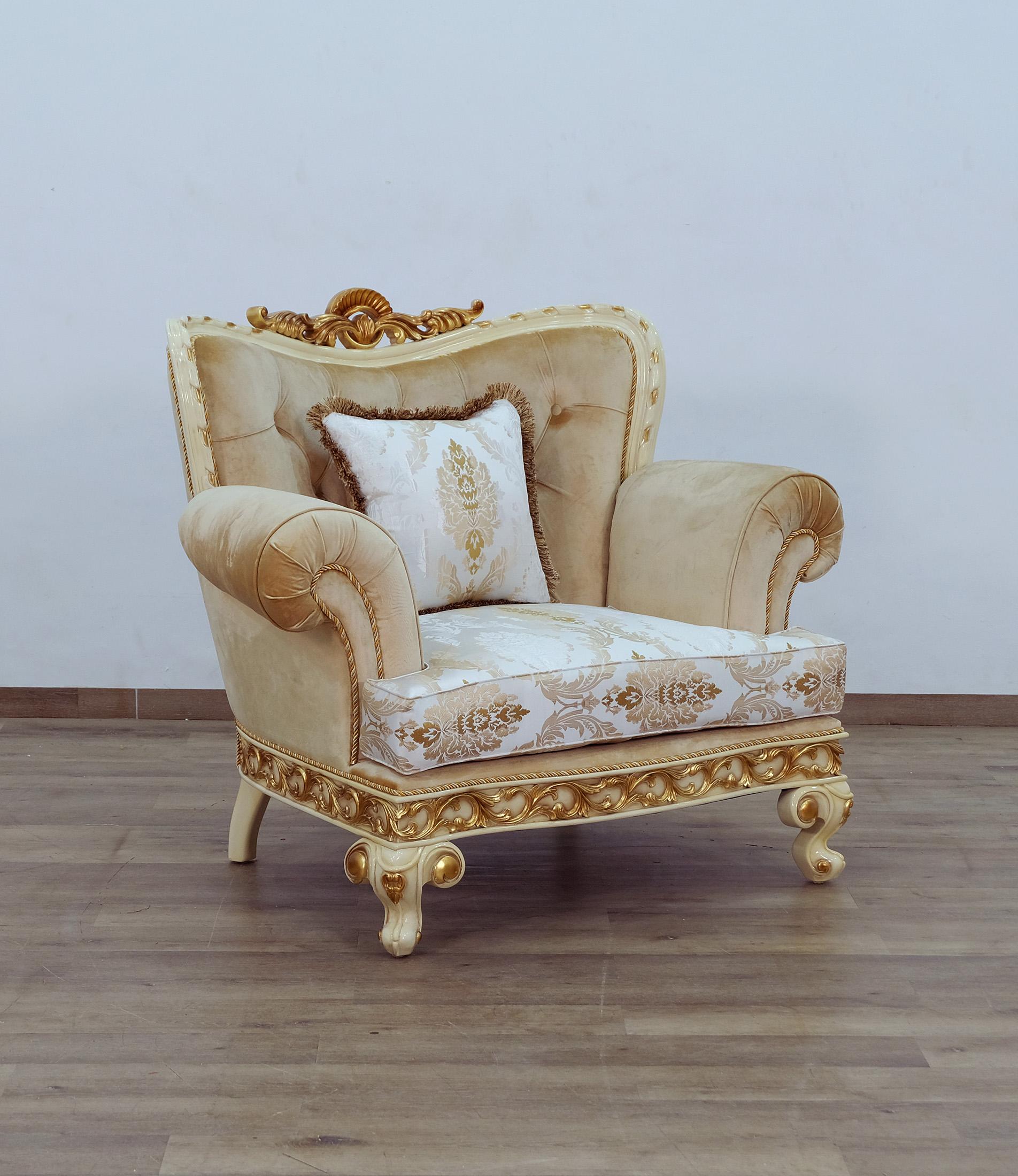 

    
 Order  Luxury Gold & Off White Wood Trim FANTASIA Sofa Set 4Pcs EUROPEAN FURNITURE Classic
