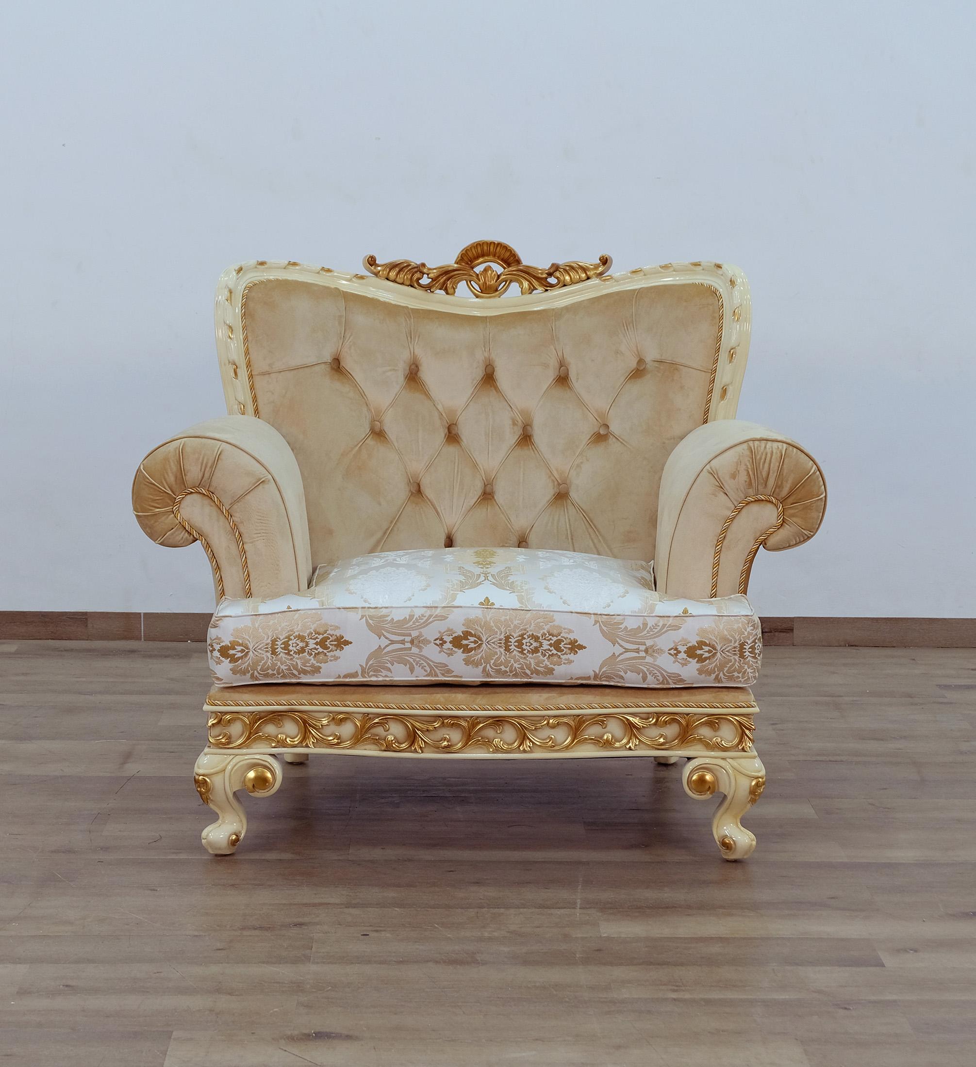 

    
 Shop  Luxury Gold & Off White Wood Trim FANTASIA Sofa Set 4Pcs EUROPEAN FURNITURE Classic
