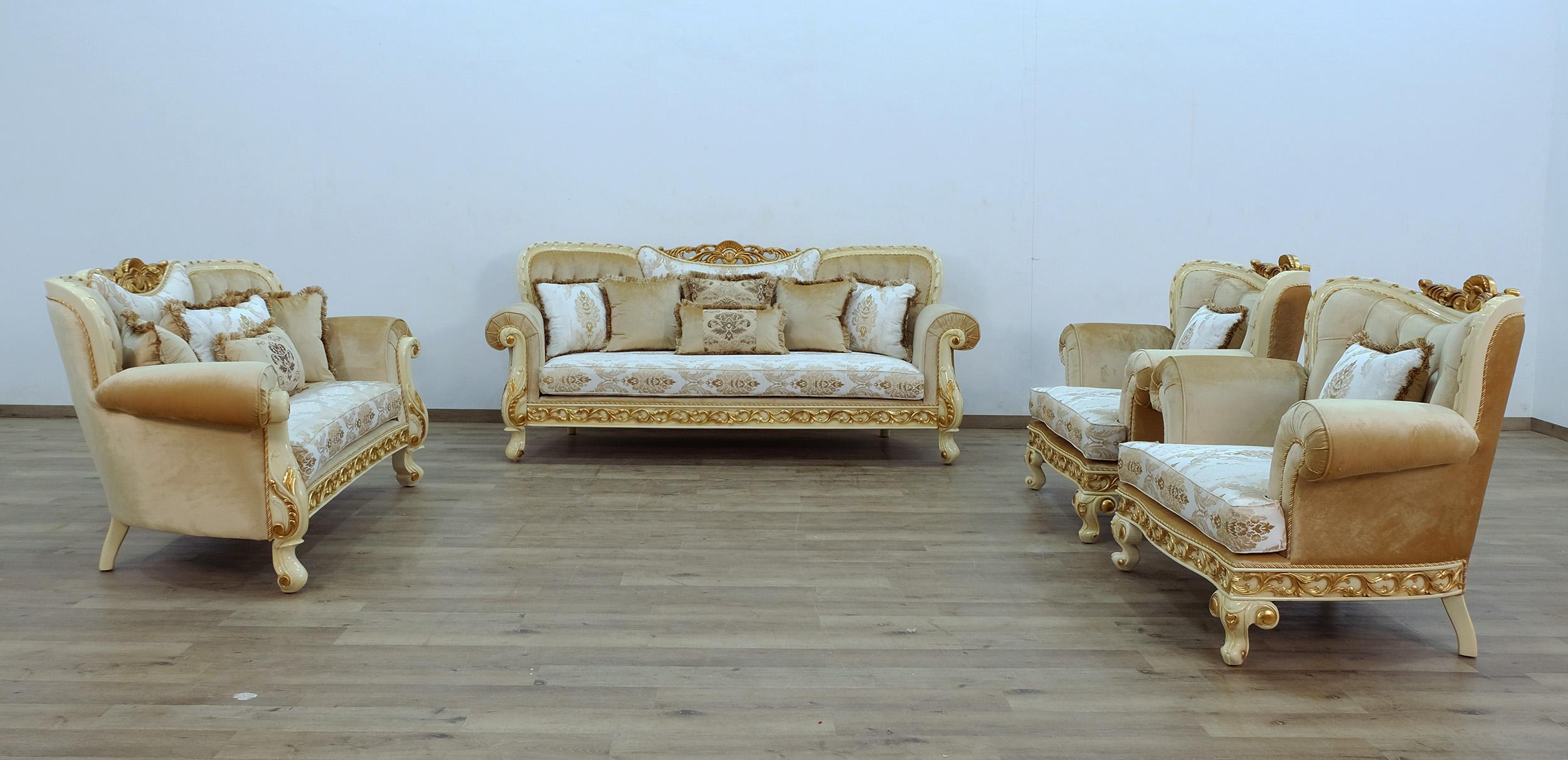 

    
Luxury Gold & Off White Wood Trim FANTASIA Sofa Set 4Pcs EUROPEAN FURNITURE Classic

