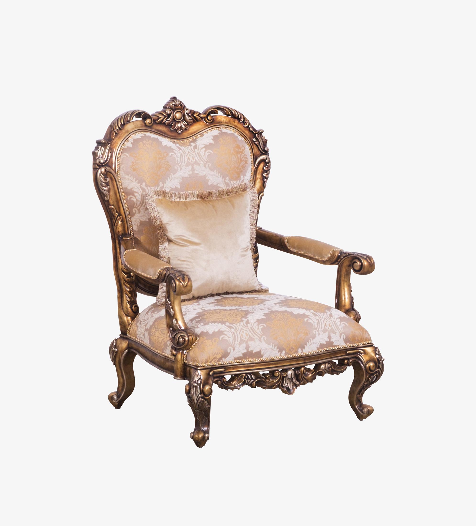 Classic, Traditional Arm Chair ROSELLA II 44698-C in Gold, Bronze Fabric