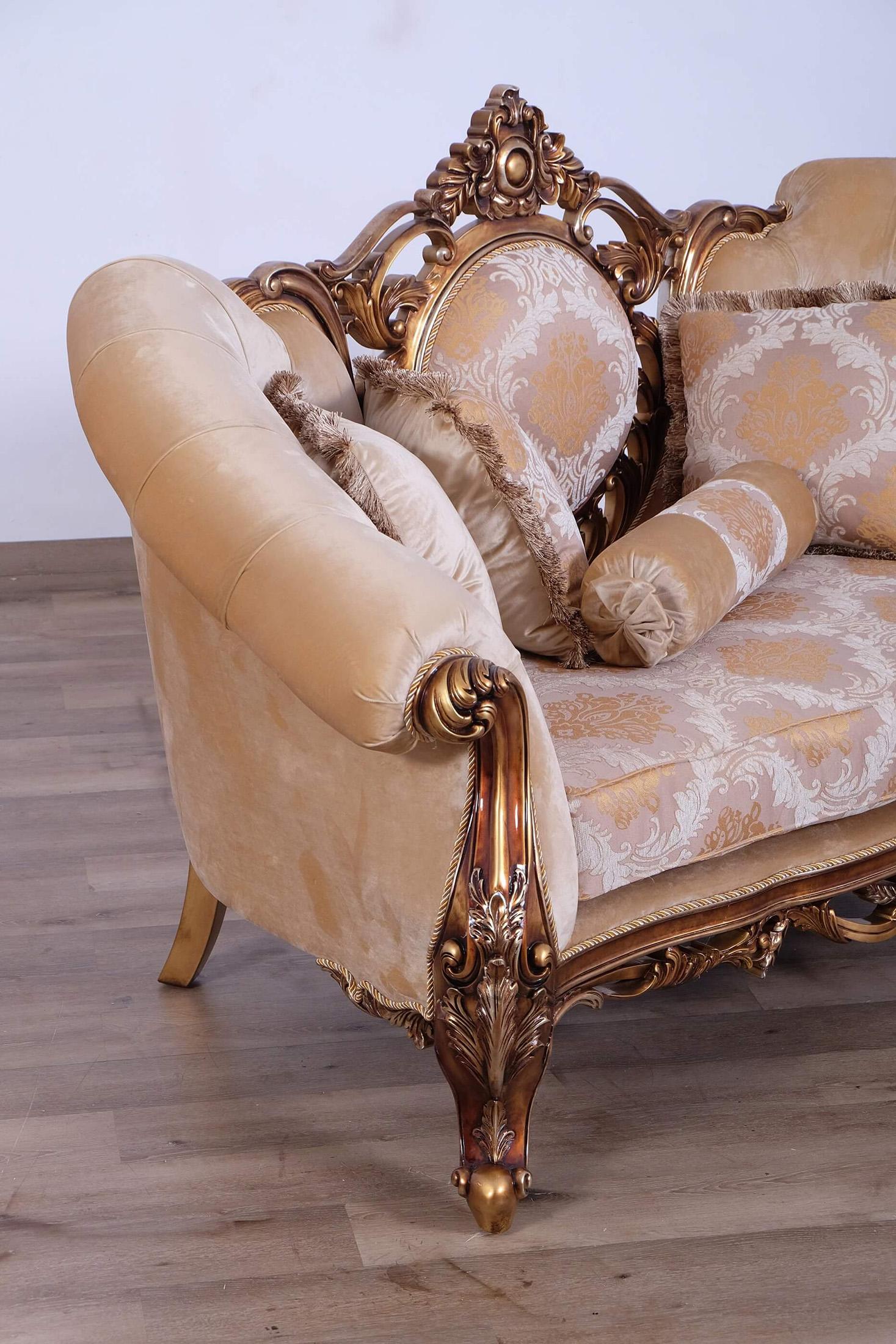 

    
 Shop  Luxury Gold & Parisian Bronze ROSELLA II Sofa Set 2Pcs EUROPEAN FURNITURE Classic
