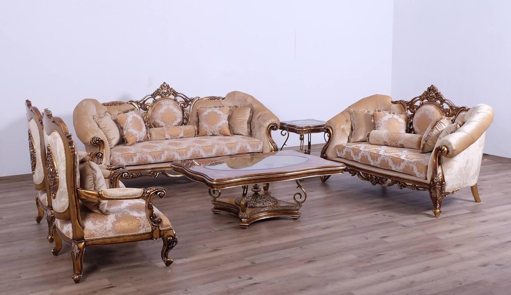 

    
Luxury Gold & Parisian Bronze ROSELLA II Sofa Set 2Pcs EUROPEAN FURNITURE Classic
