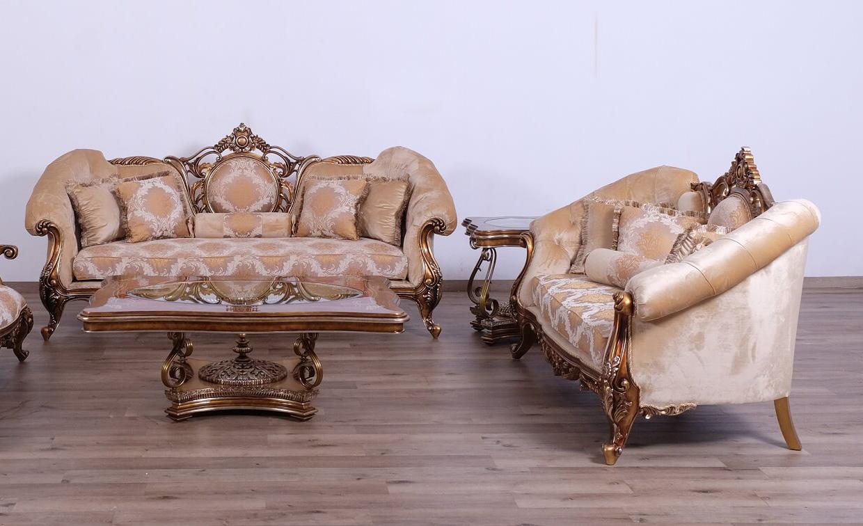 Classic, Traditional Sofa Set ROSELLA II 44698-Set-2 in Gold, Bronze Fabric