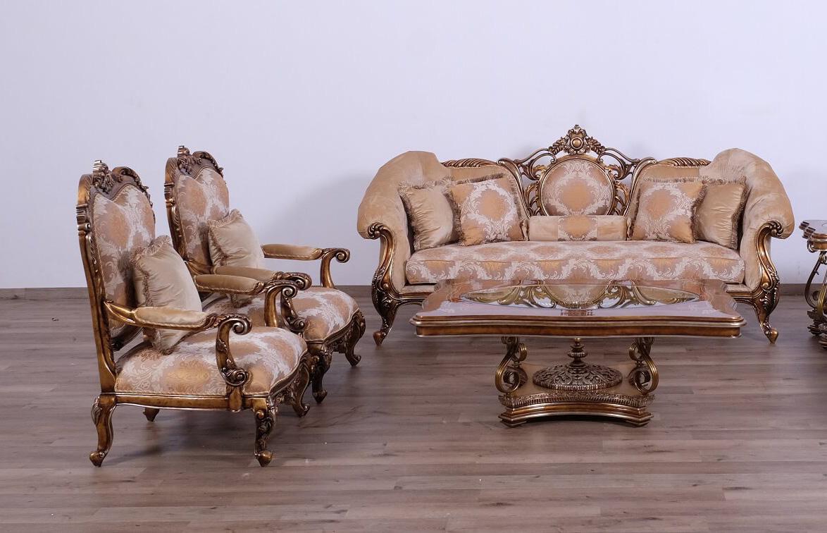 Classic, Traditional Sofa Set ROSELLA II 44698-Set-3 in Gold, Bronze Fabric