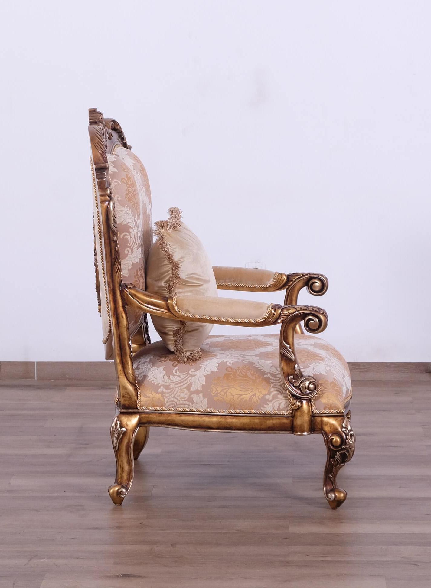 

    
 Photo  Luxury Gold & Parisian Bronze ROSELLA II Sofa Set 4 Pcs EUROPEAN FURNITURE Classic
