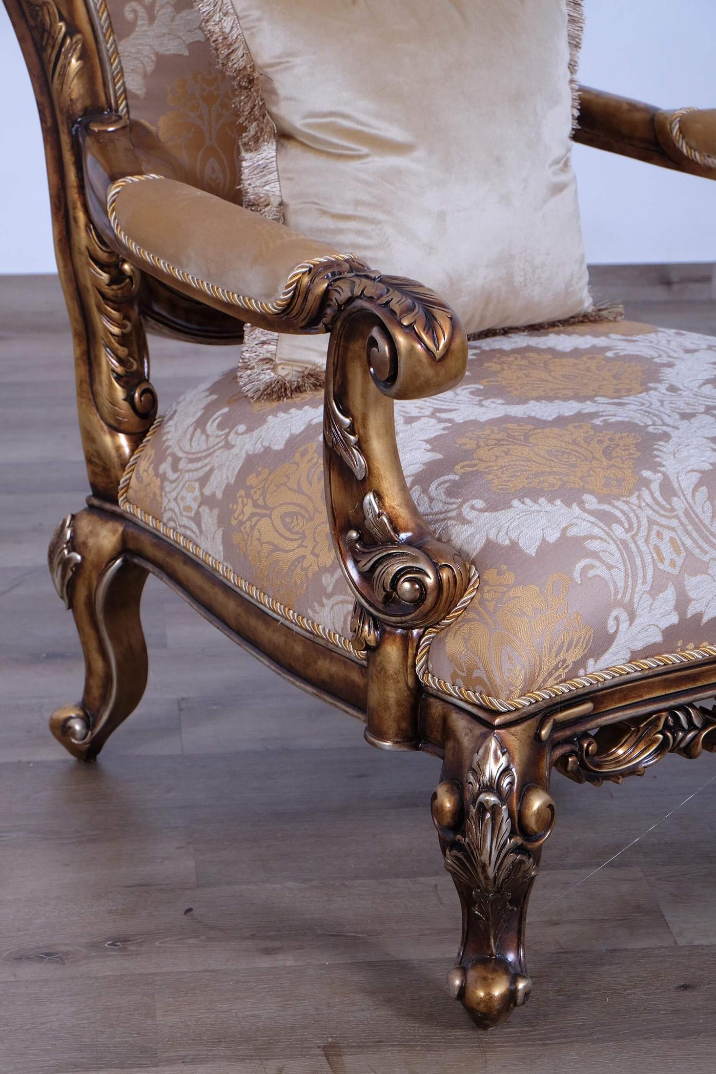 

    
Luxury Gold & Parisian Bronze ROSELLA II Sofa Set 4 Pcs EUROPEAN FURNITURE Classic
