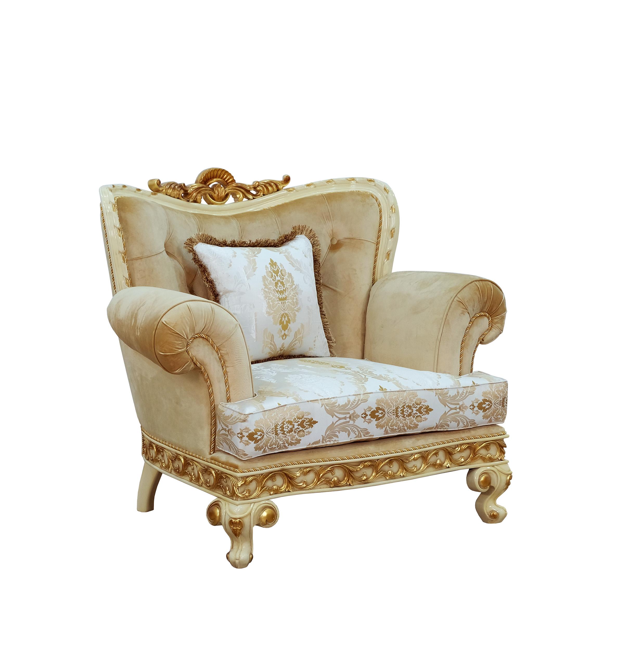 Classic, Traditional Arm Chair FANTASIA 40015-C in Off-White, Sand, Gold Fabric