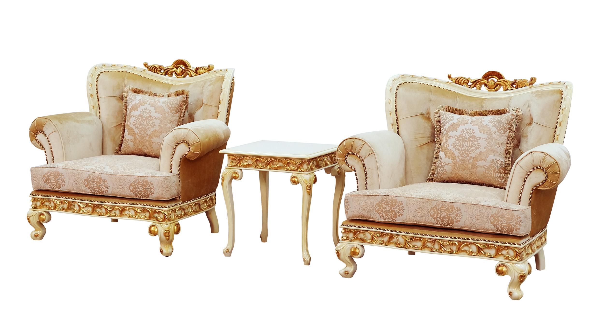 Classic, Traditional Arm Chair Set FANTASIA 40015-C-Set-2 in Off-White, Sand, Gold Fabric