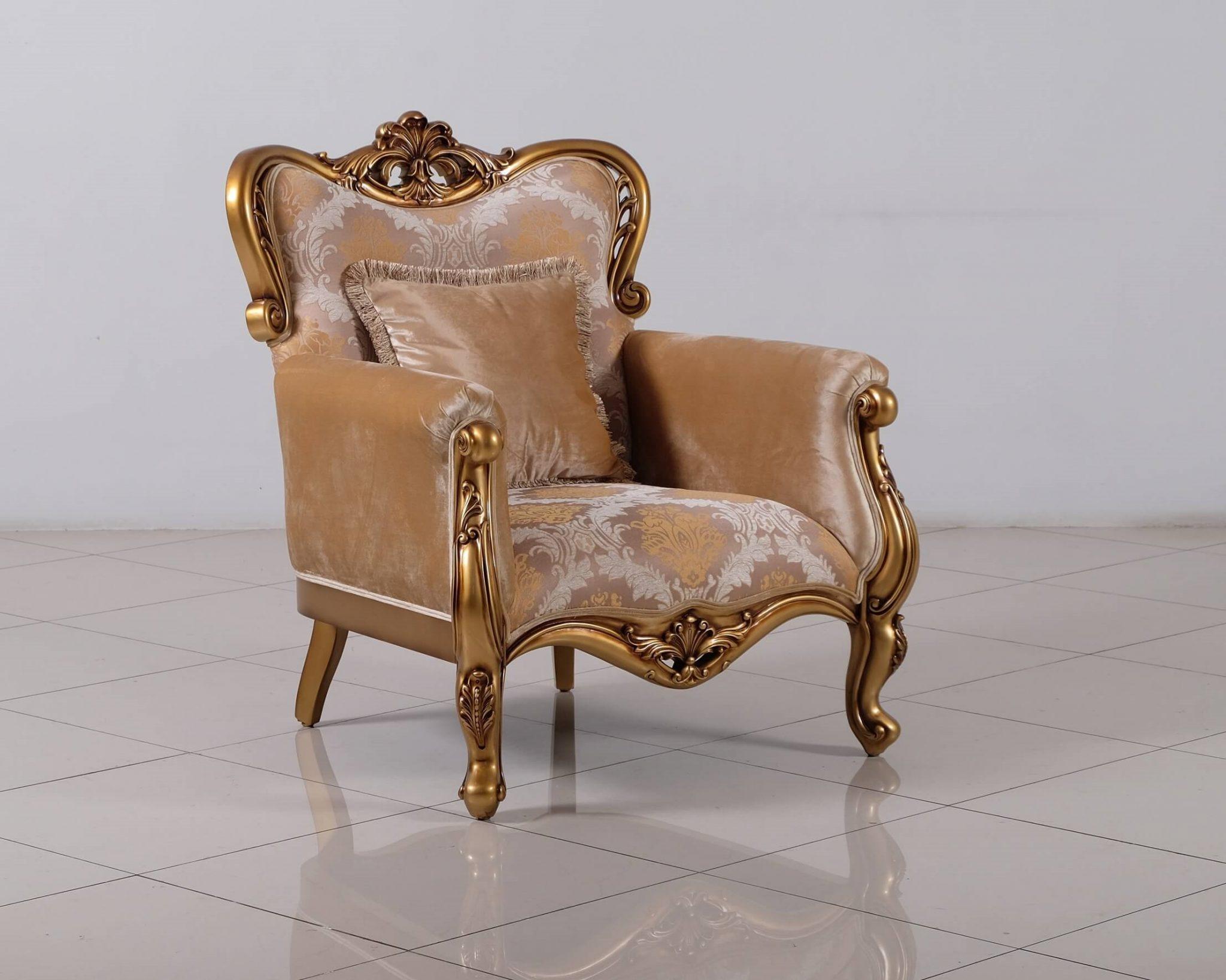 Classic, Traditional Arm Chair CLEOPATRA 4798-C in Gold, Bronze Fabric