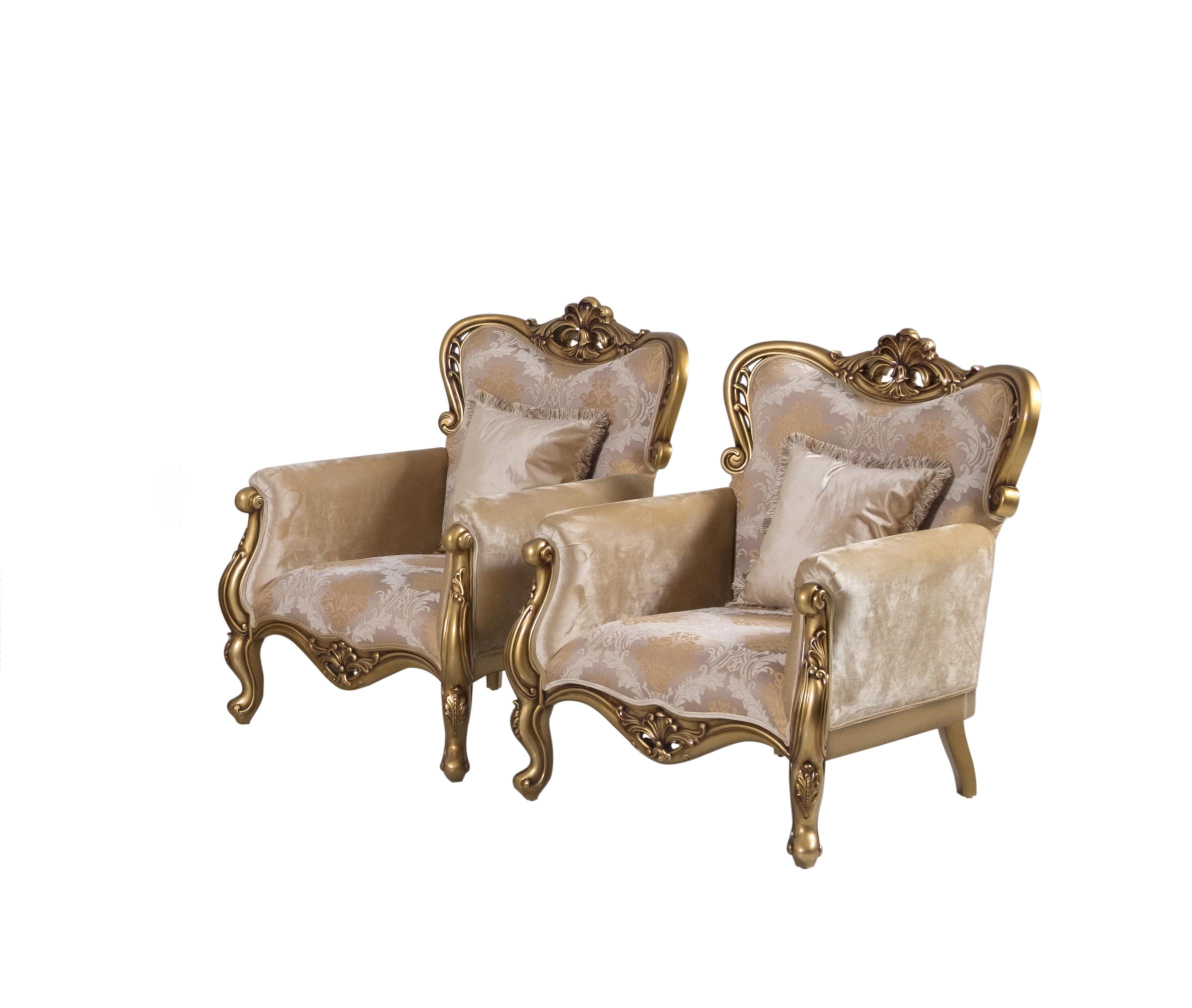 Classic, Traditional Arm Chair Set CLEOPATRA 4798-C-Set-2 in Gold, Bronze Fabric
