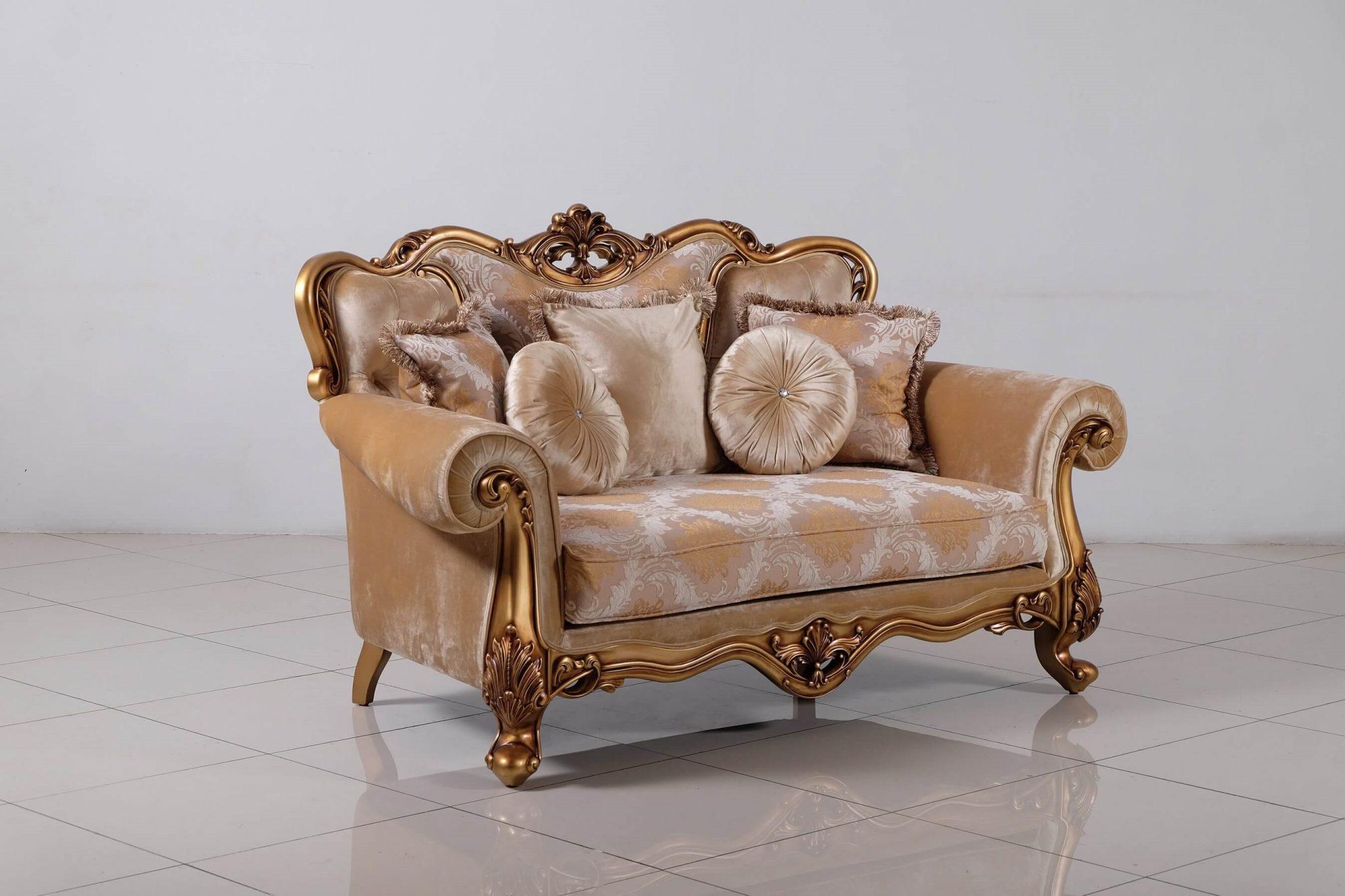 

    
Luxury Golden Bronze Wood Trim CLEOPATRA Loveseat EUROPEAN FURNITURE Classic
