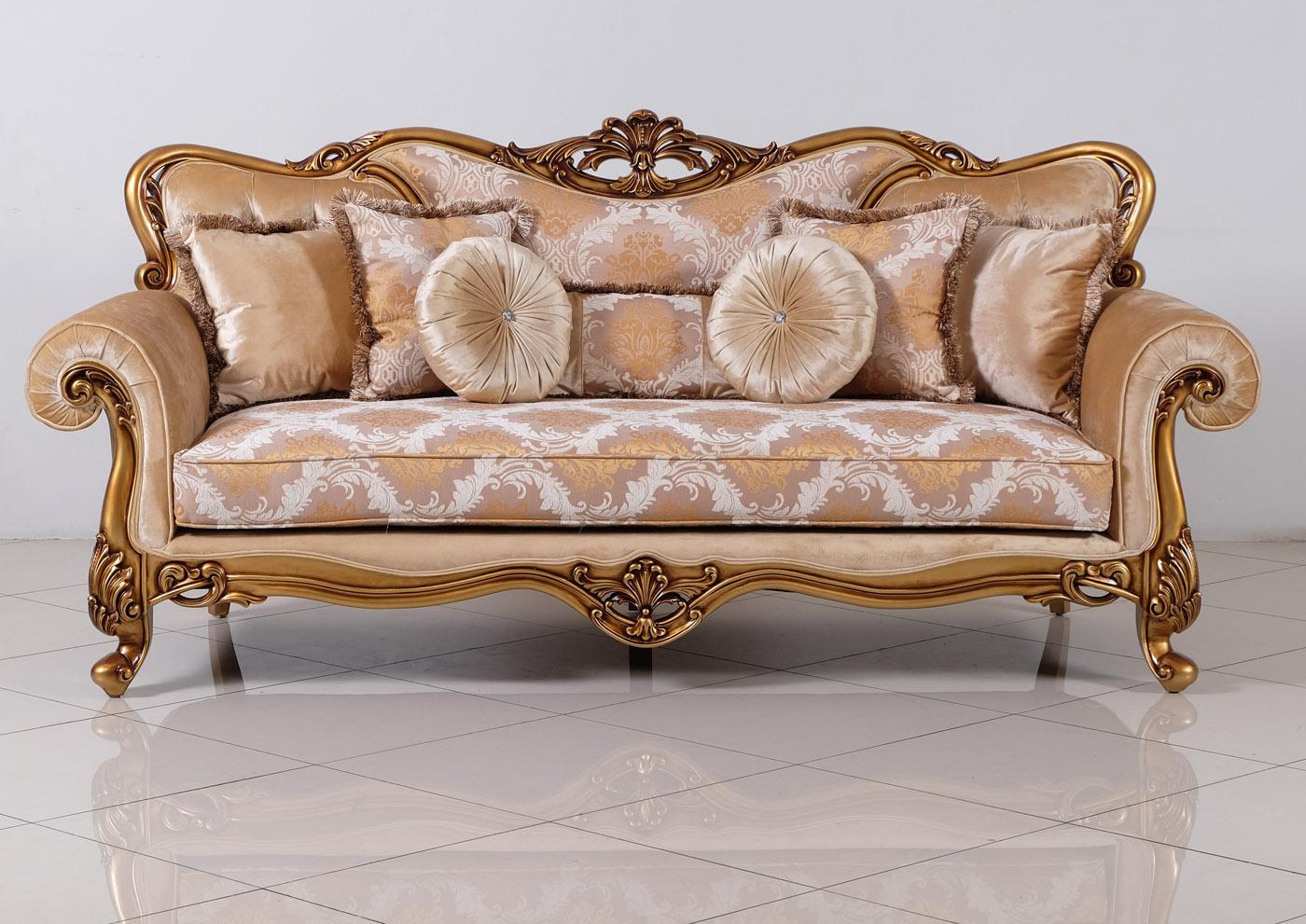 

    
Luxury Golden Bronze Wood Trim CLEOPATRA Sofa Set 2 EUROPEAN FURNITURE Classic
