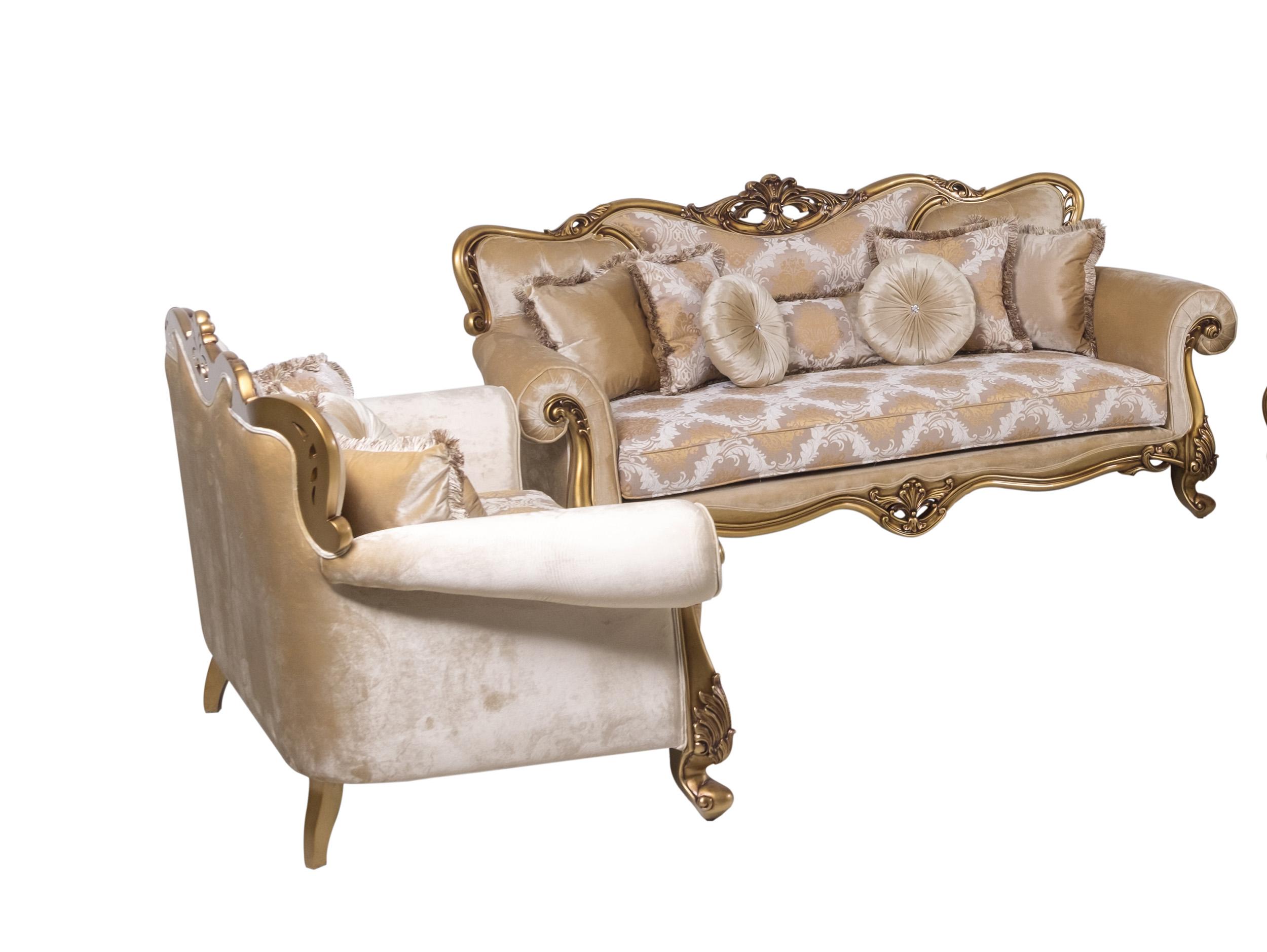 

    
Luxury Golden Bronze Wood Trim CLEOPATRA Sofa Set 2 EUROPEAN FURNITURE Classic

