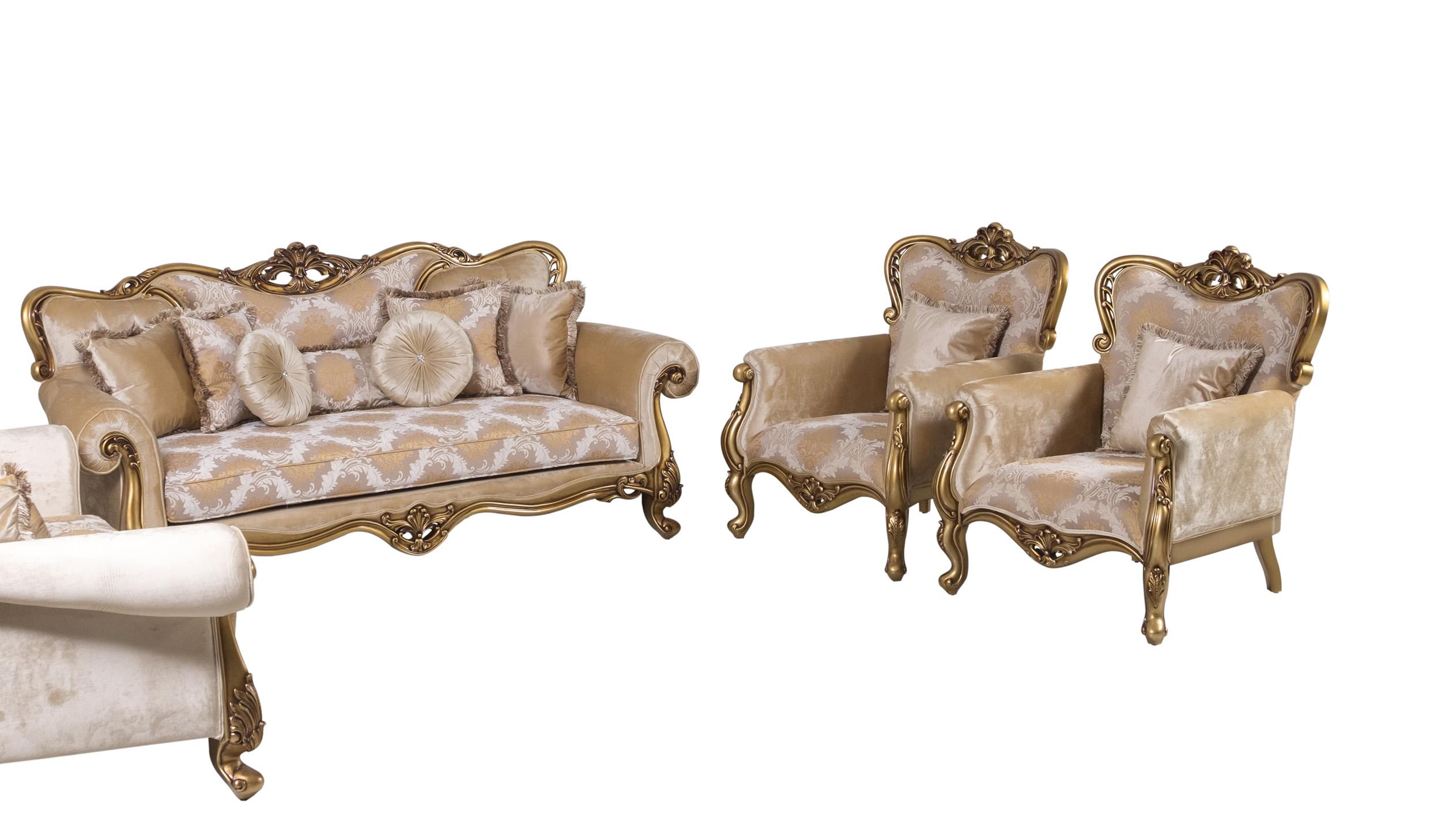 Classic, Traditional Sofa Set CLEOPATRA 4798-Set-3 in Gold, Bronze Fabric