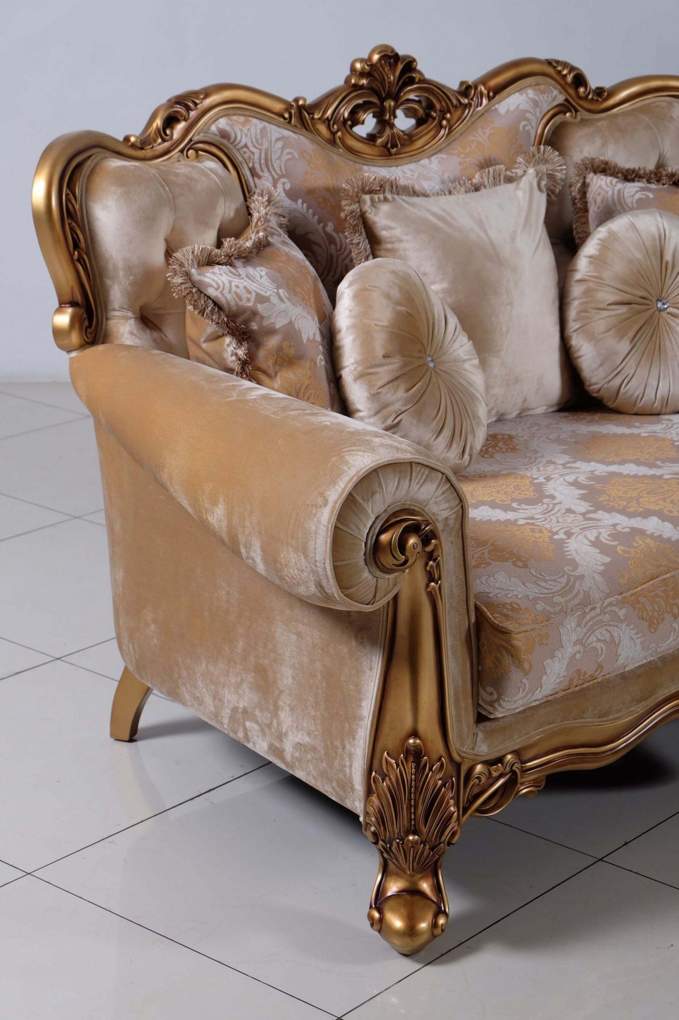 

    
 Shop  Luxury Golden Bronze Wood Trim CLEOPATRA Sofa Set 4 Pcs EUROPEAN FURNITURE Classic
