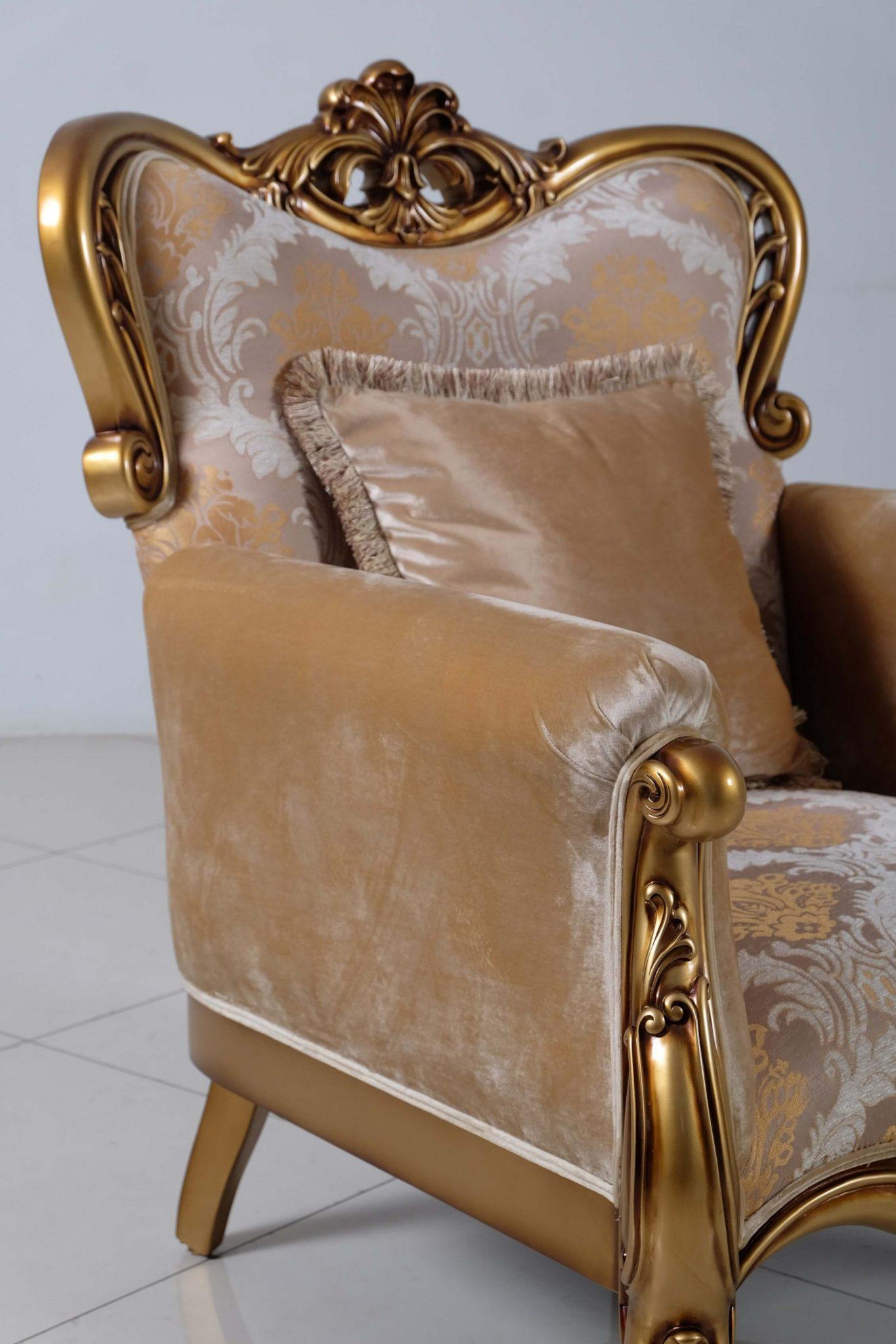 

    
 Photo  Luxury Golden Bronze Wood Trim CLEOPATRA Sofa Set 4 Pcs EUROPEAN FURNITURE Classic
