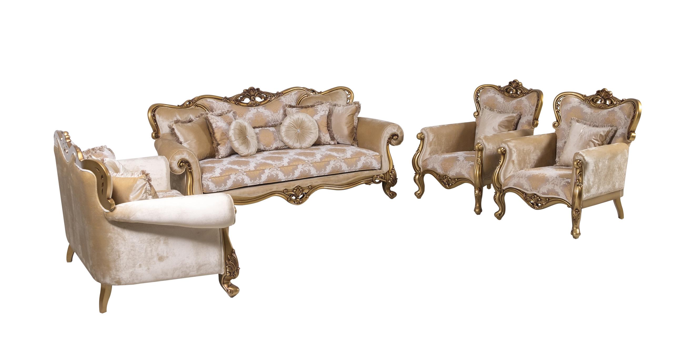 

    
Luxury Golden Bronze Wood Trim CLEOPATRA Sofa Set 4 Pcs EUROPEAN FURNITURE Classic
