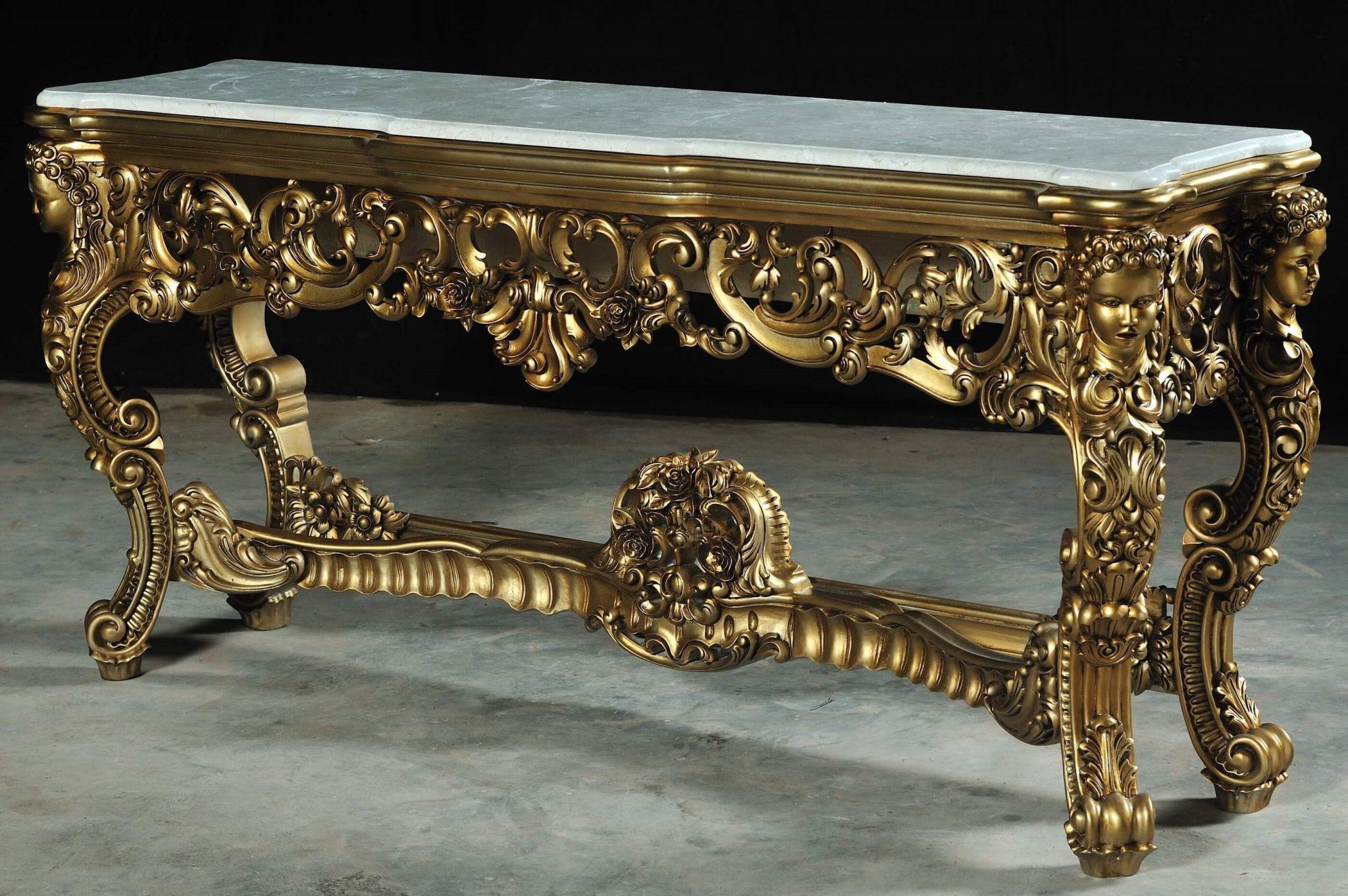 

    
Luxury Golden Bronze Wood Trim Console Table AMBROGIO EUROPEAN FURNITURE Classic
