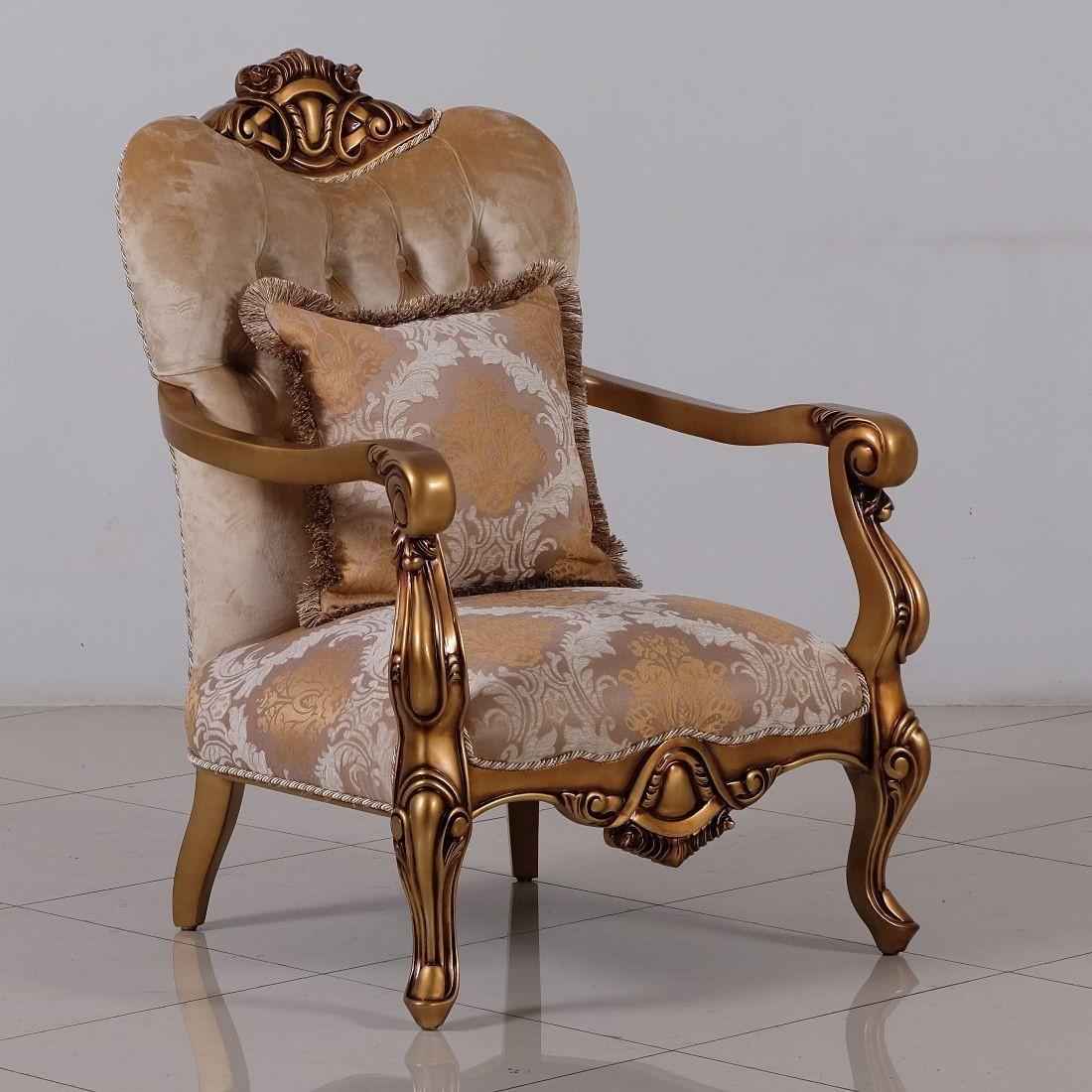 Classic, Traditional Arm Chair GOLDEN KNIGHTS 4590-C in Gold, Bronze, Beige Fabric