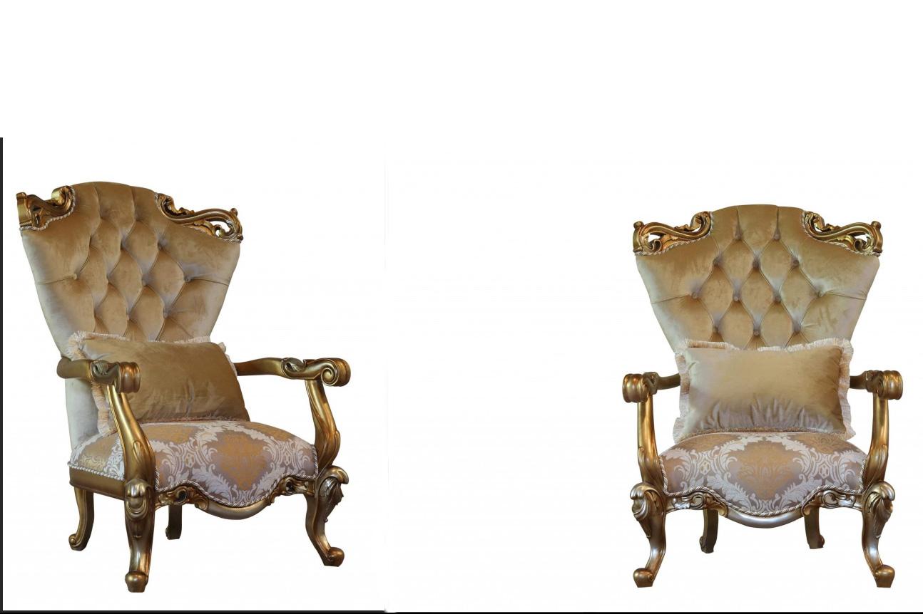 Classic, Traditional Arm Chair Set ALEXSANDRA 43553-C-Set-2 in Silver, Gold, Brown Fabric