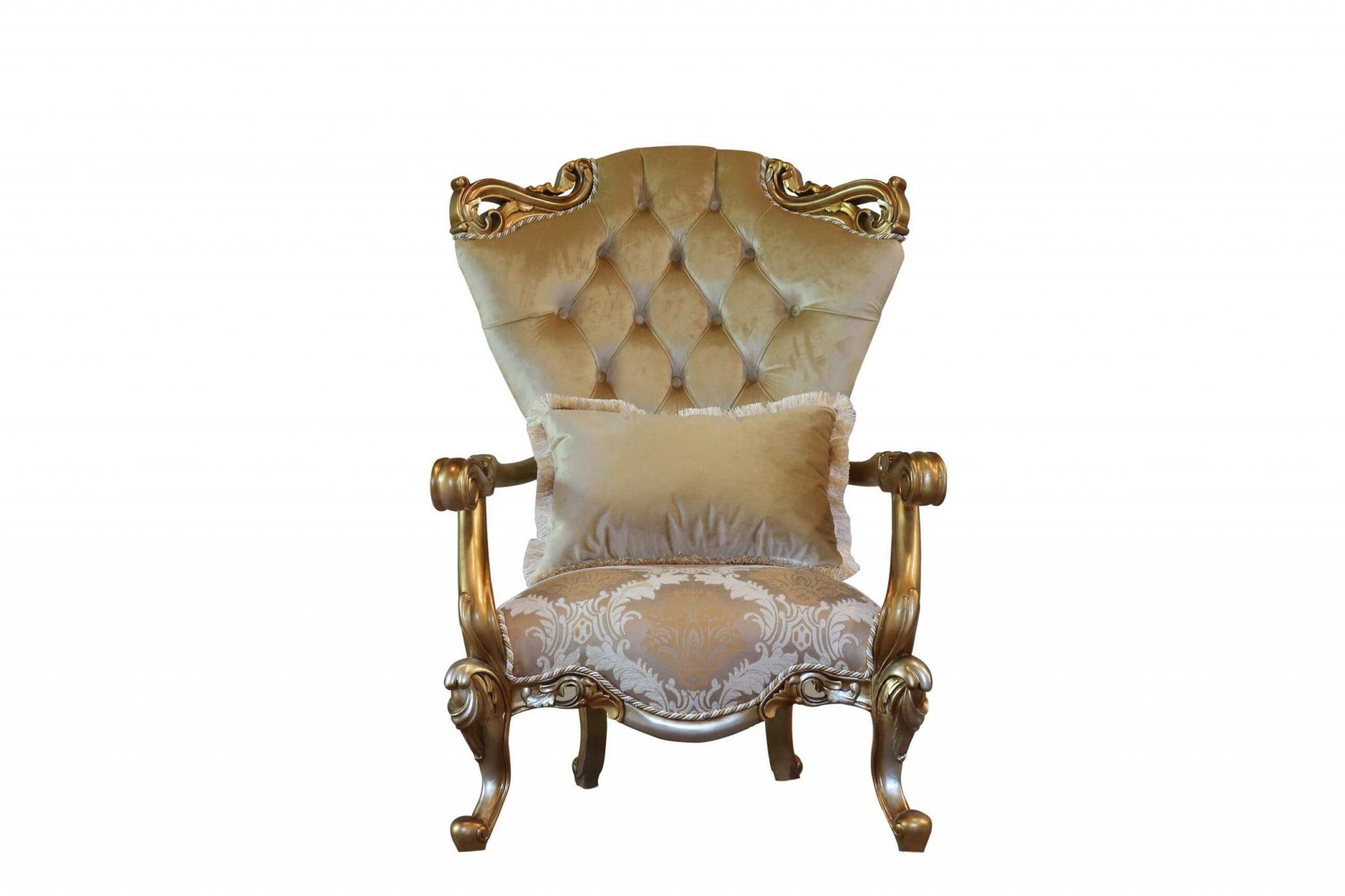 

        
EUROPEAN FURNITURE ALEXSANDRA Arm Chair Set Silver/Gold/Brown Fabric 663701289985
