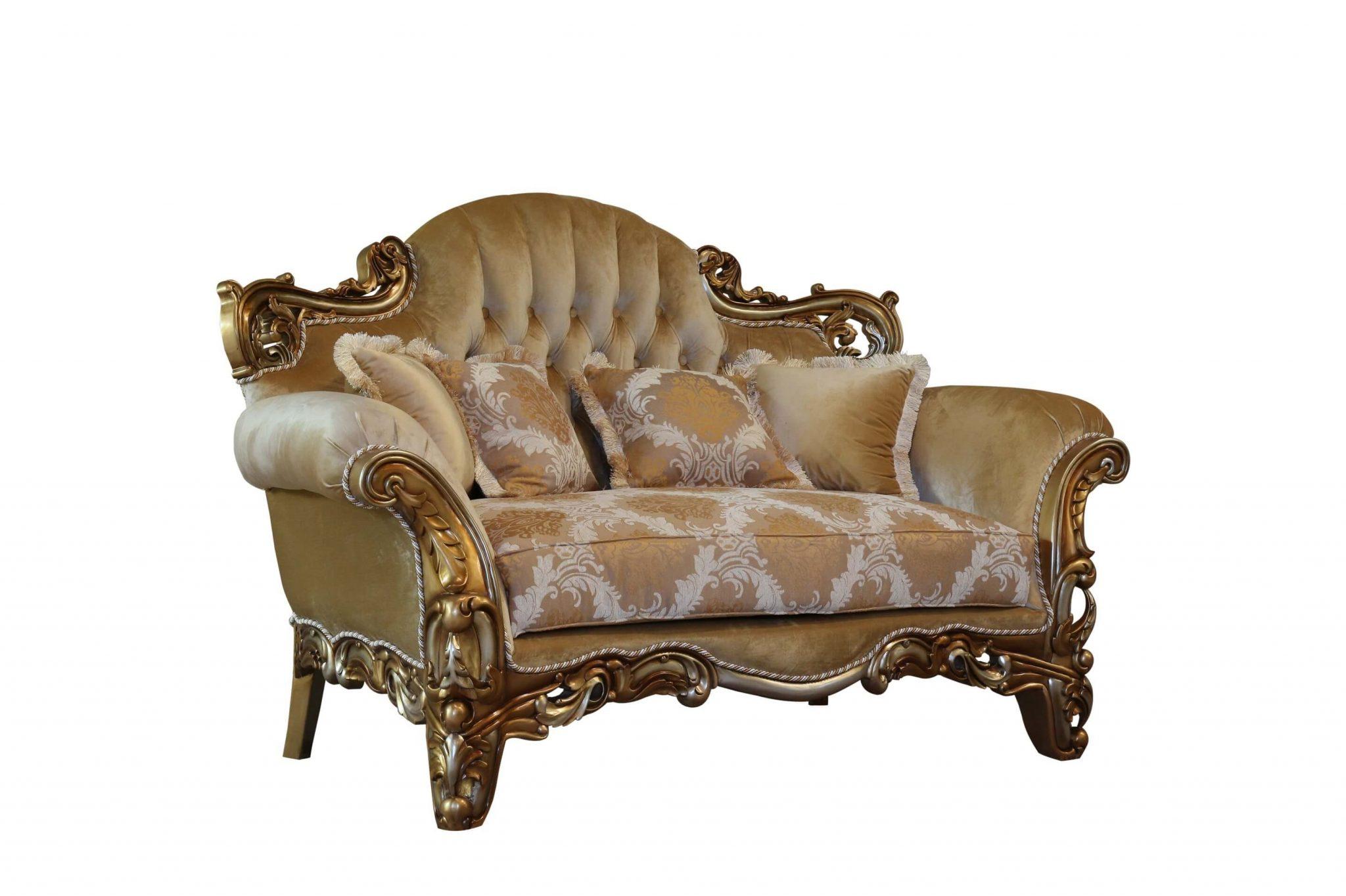 Classic, Traditional Loveseat ALEXSANDRA 43553-L in Silver, Gold, Brown Fabric