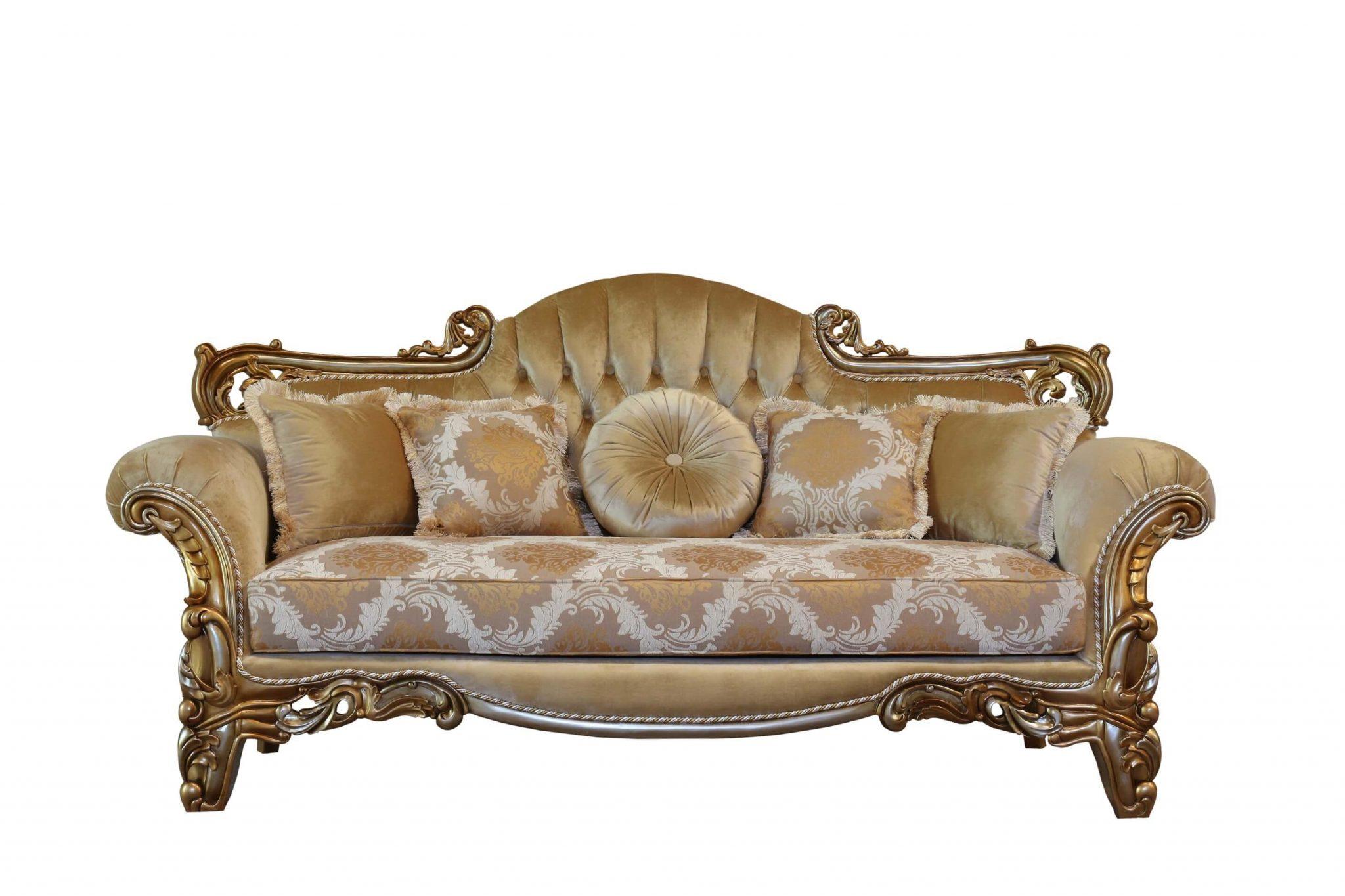 

    
Luxury Golden Brown & Silver Wood Trim ALEXSANDRA Sofa EUROPEAN FURNITURE
