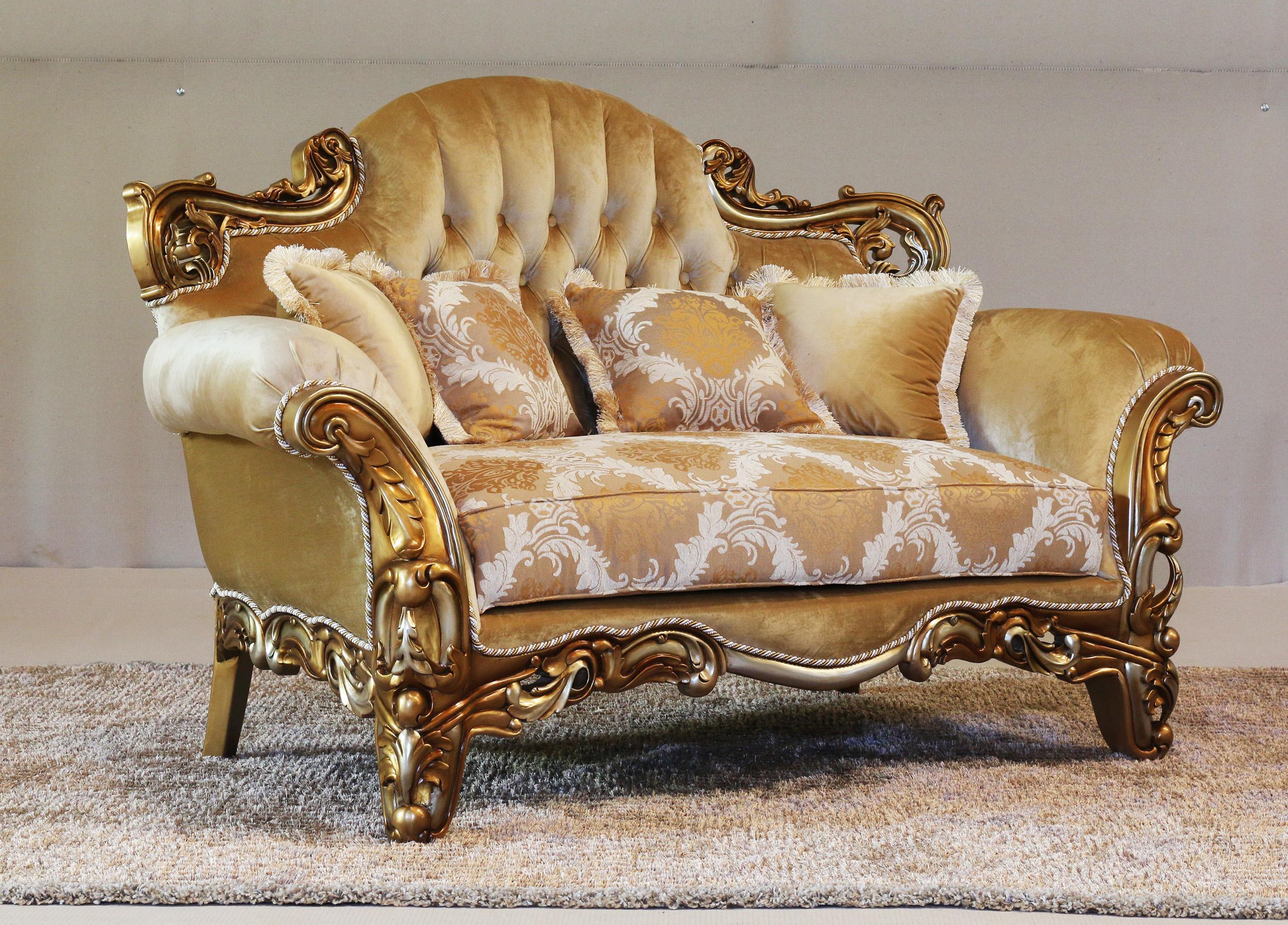 

    
 Order  Luxury Golden Brown & Silver Wood Trim ALEXSANDRA Sofa Set 2Pcs EUROPEAN FURNITURE
