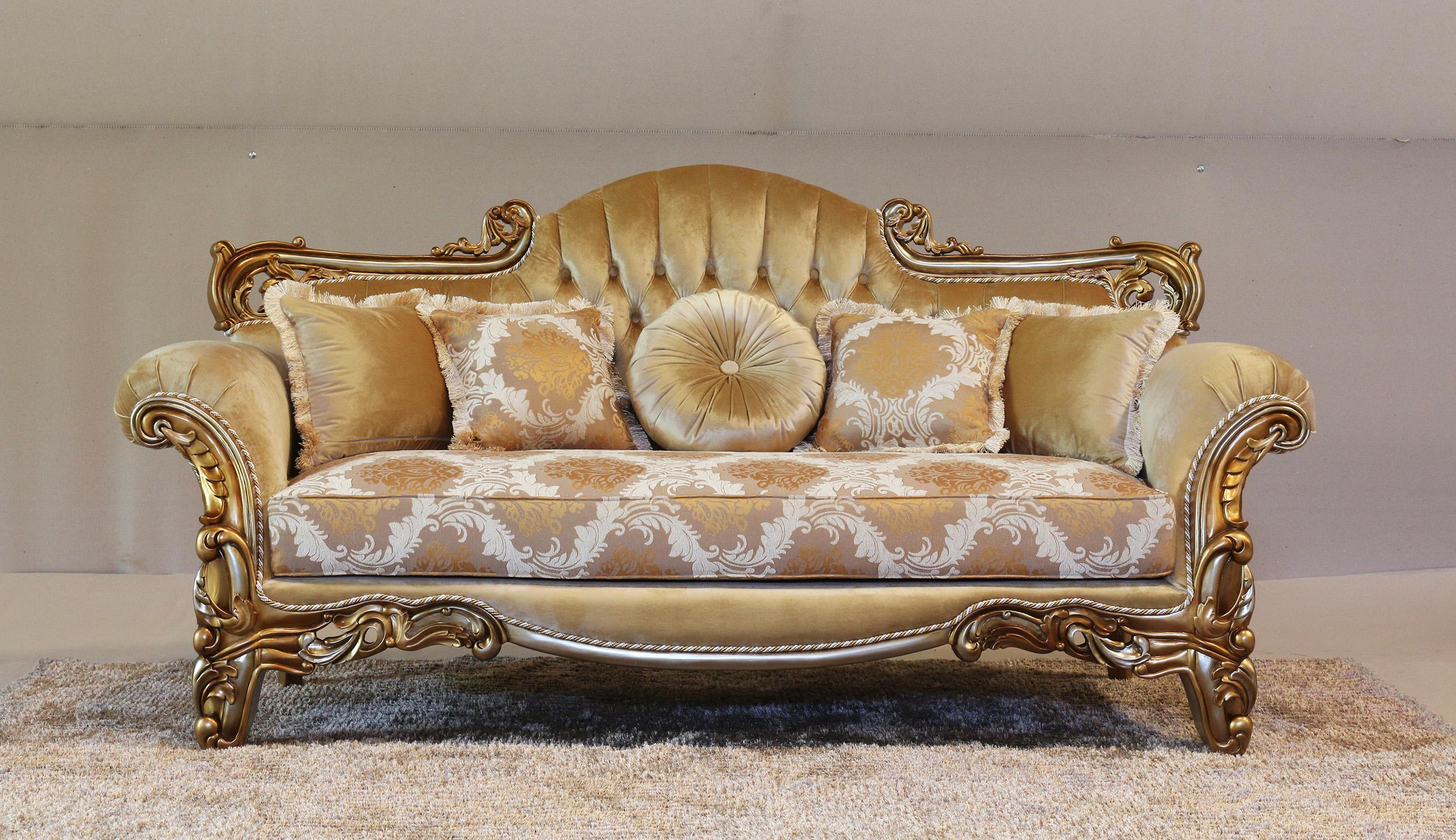 

    
 Shop  Luxury Golden Brown & Silver Wood Trim ALEXSANDRA Sofa Set 2Pcs EUROPEAN FURNITURE
